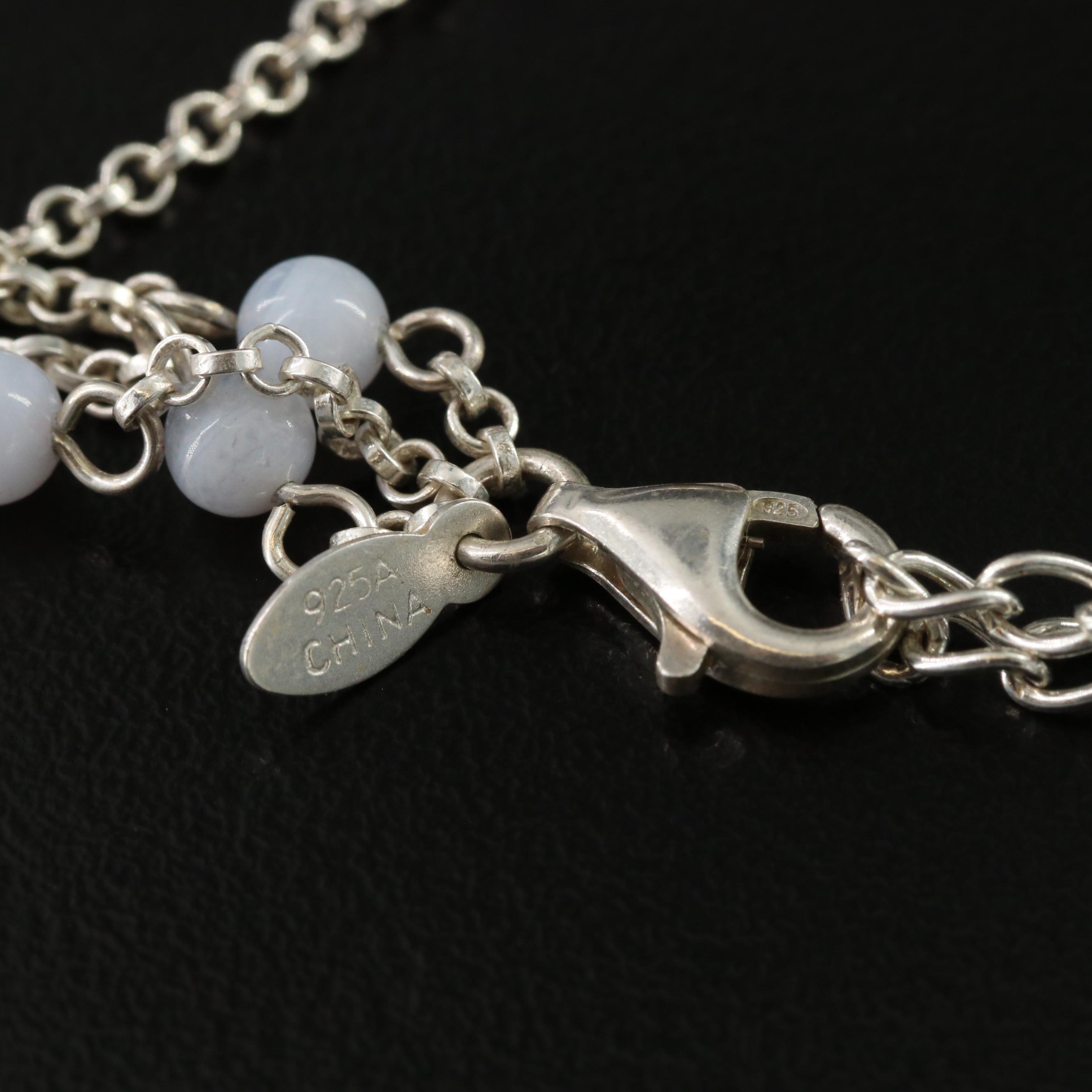 Sterling Pearl and Blue Lace Agate Necklace