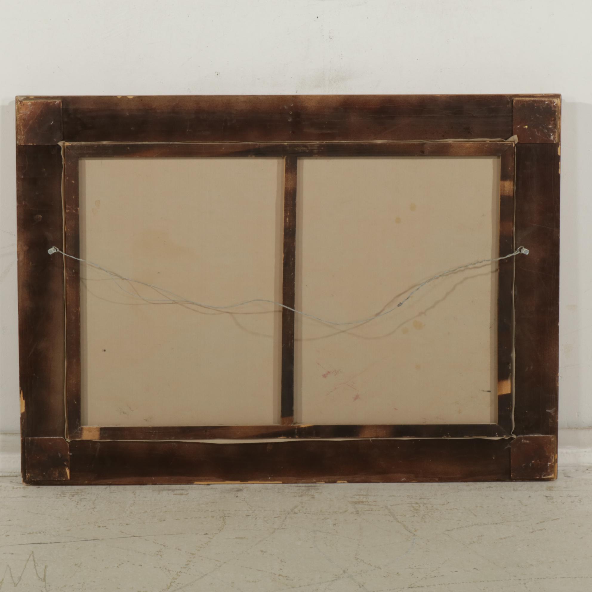 Genre Oil Painting of Young Woman with St. Bernard, Late 20th Century