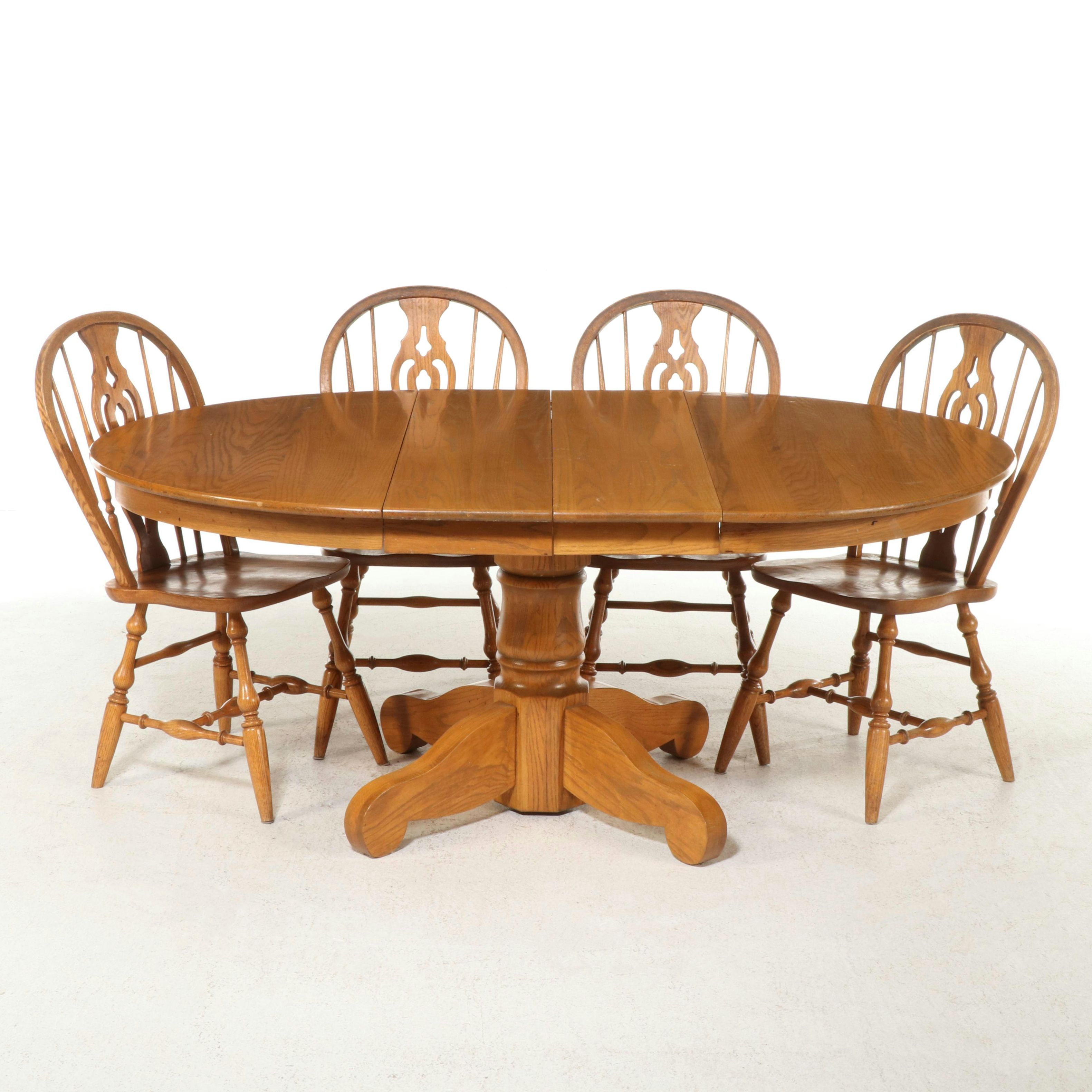 Oak Dining Table with Four Windsor Side Chairs