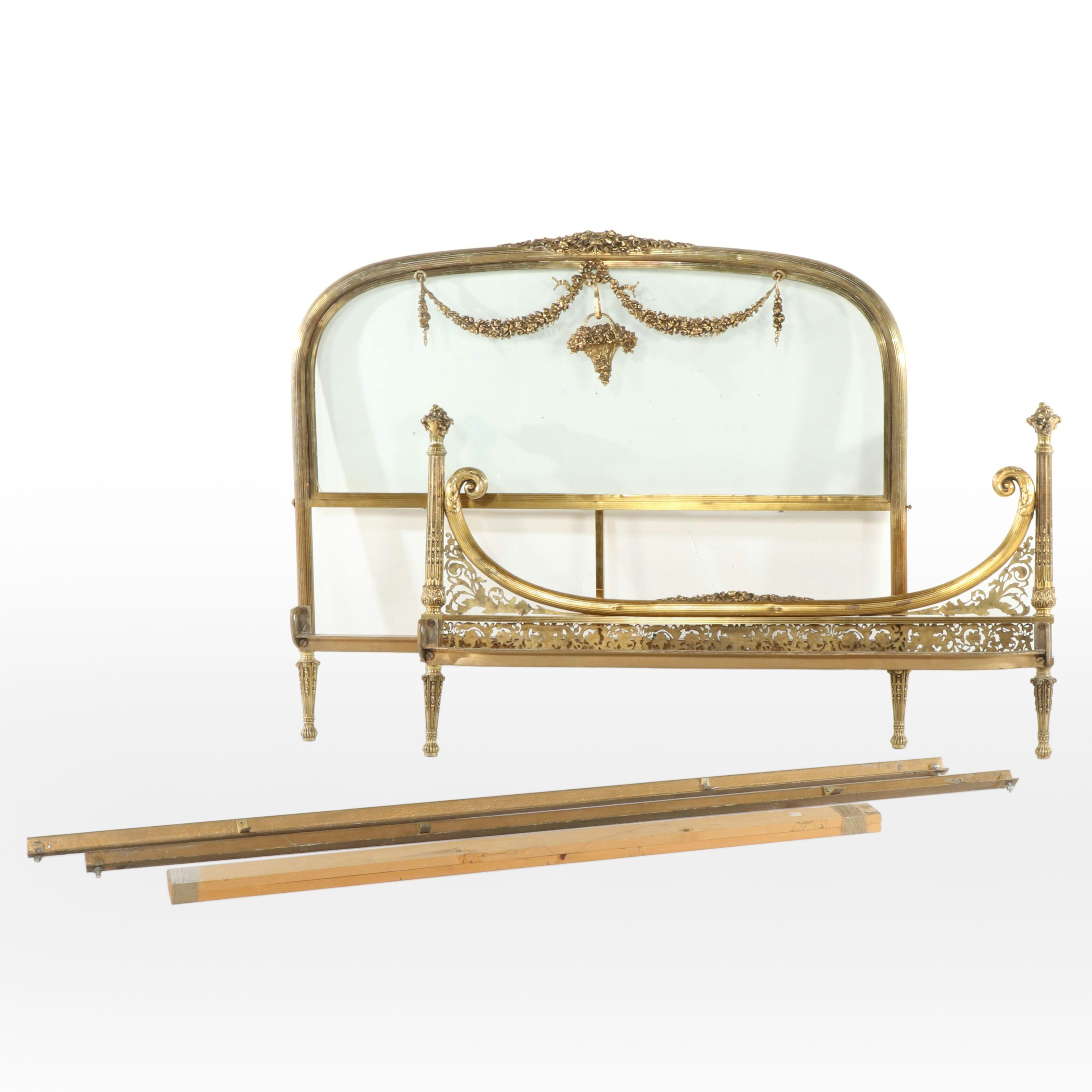 French Belle Époque Gilt Metal Full Size Bed with Glass Headboard