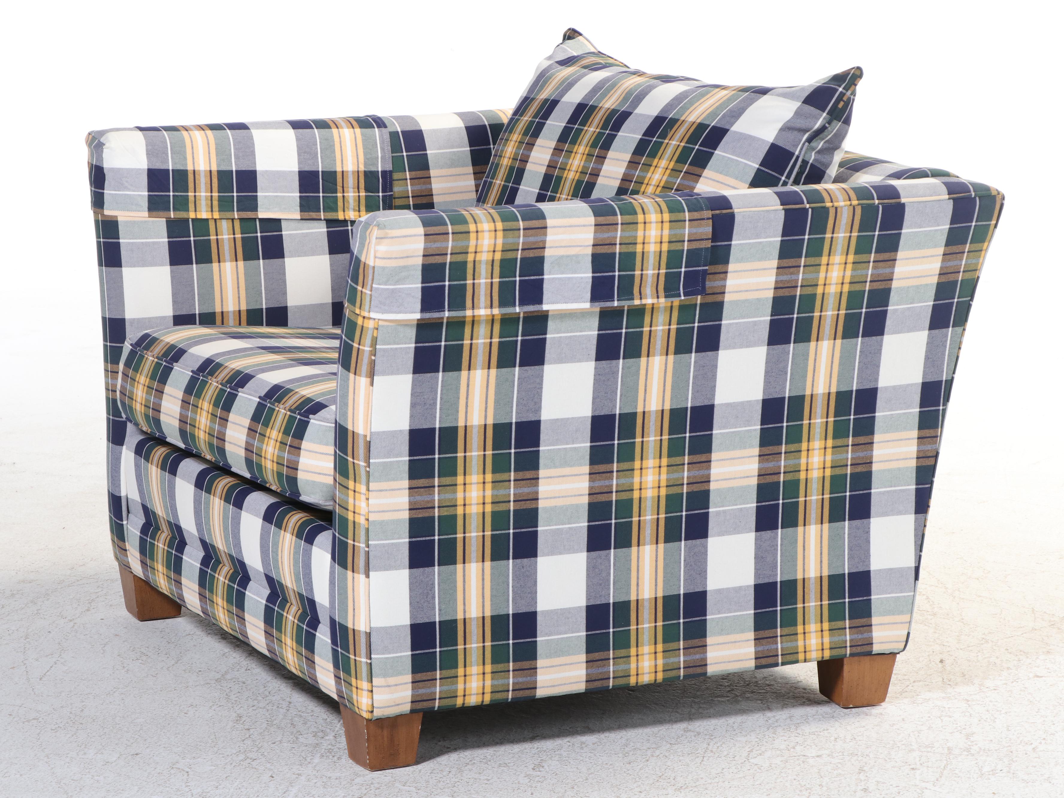 Drexel Heritage Plaid-Upholstered Chair-and-a-Half