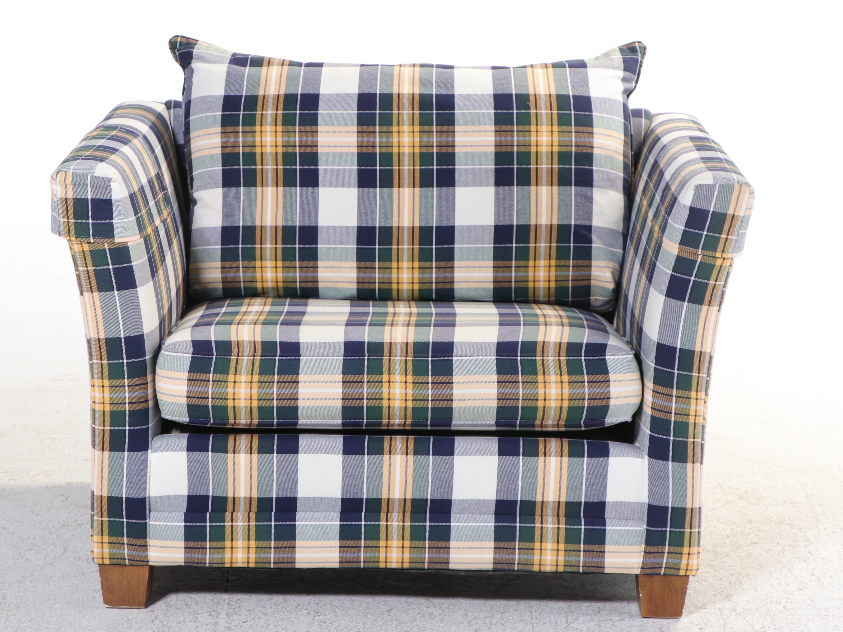 Drexel Heritage Plaid-Upholstered Chair-and-a-Half