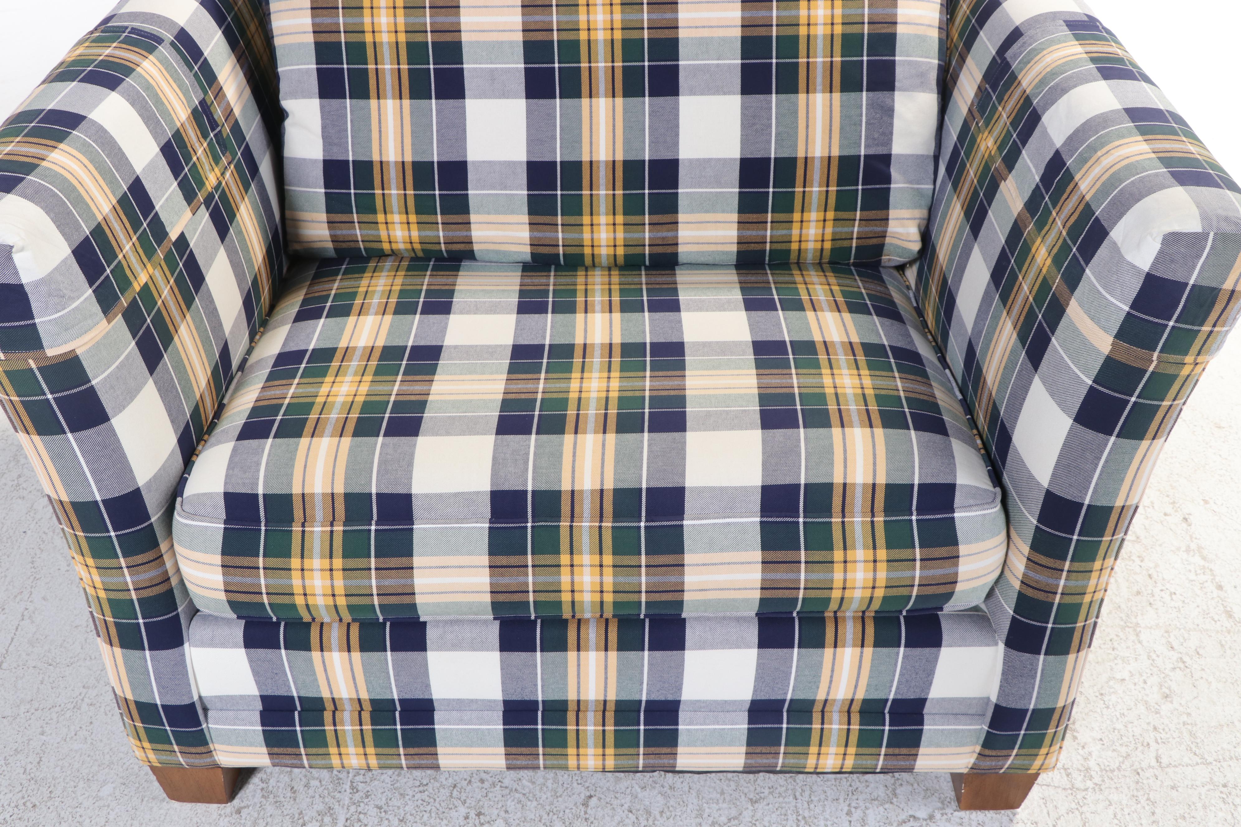 Drexel Heritage Plaid-Upholstered Chair-and-a-Half