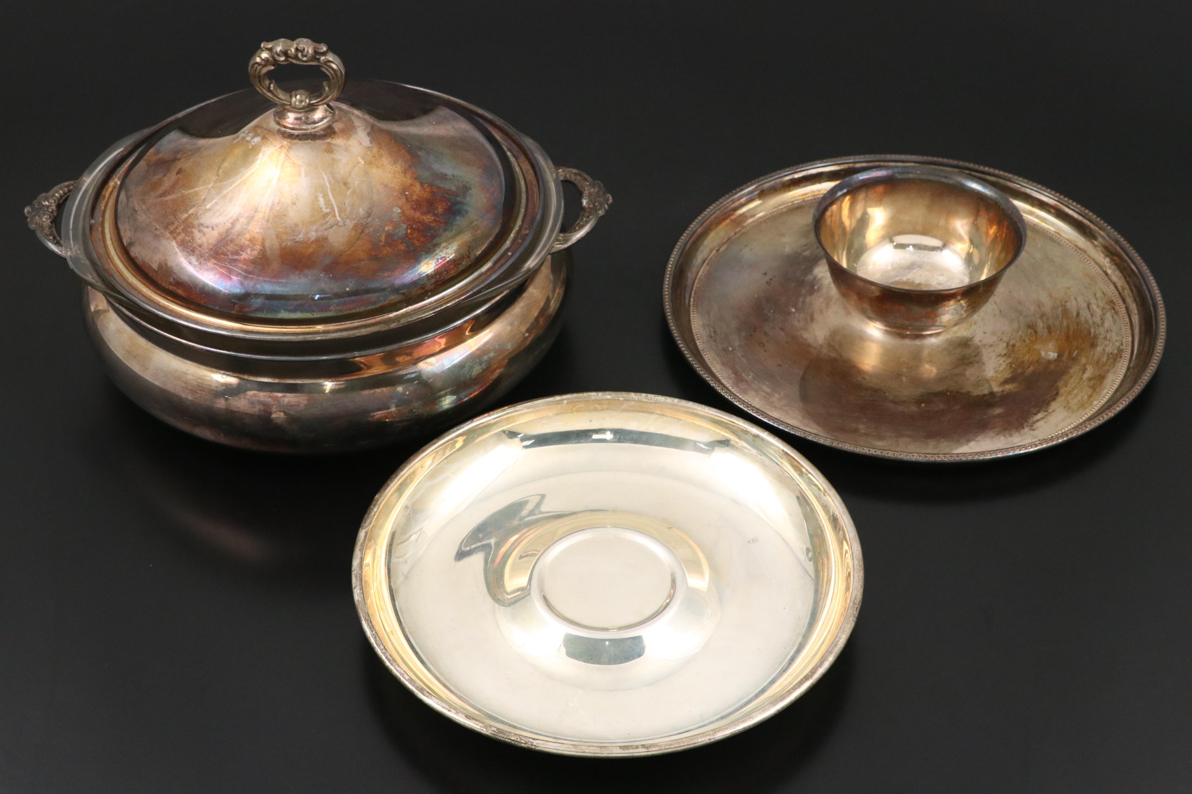 Gorham Silver Plate Celery and "Heritage" Tray with Other Silver Plate Serveware