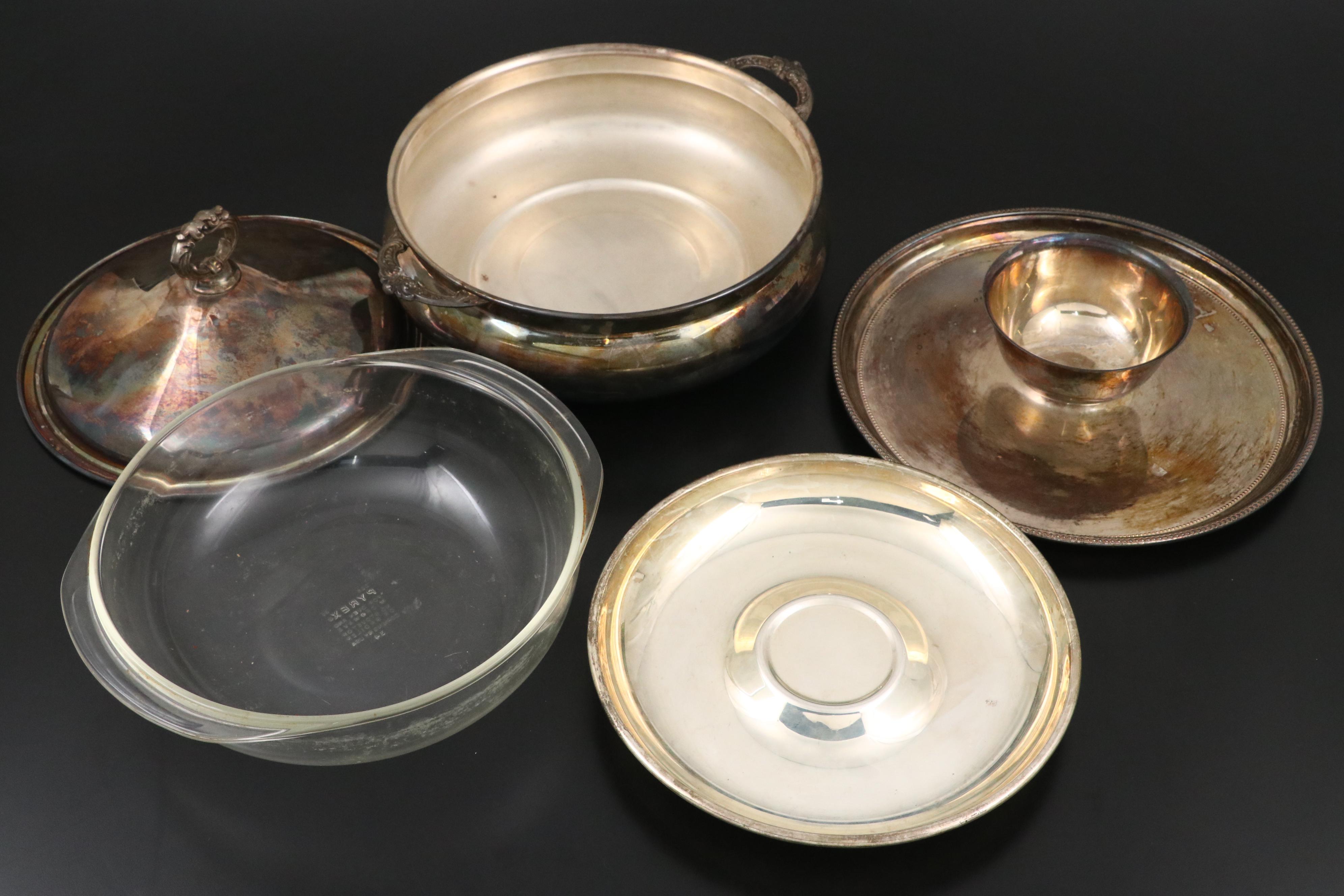 Gorham Silver Plate Celery and "Heritage" Tray with Other Silver Plate Serveware