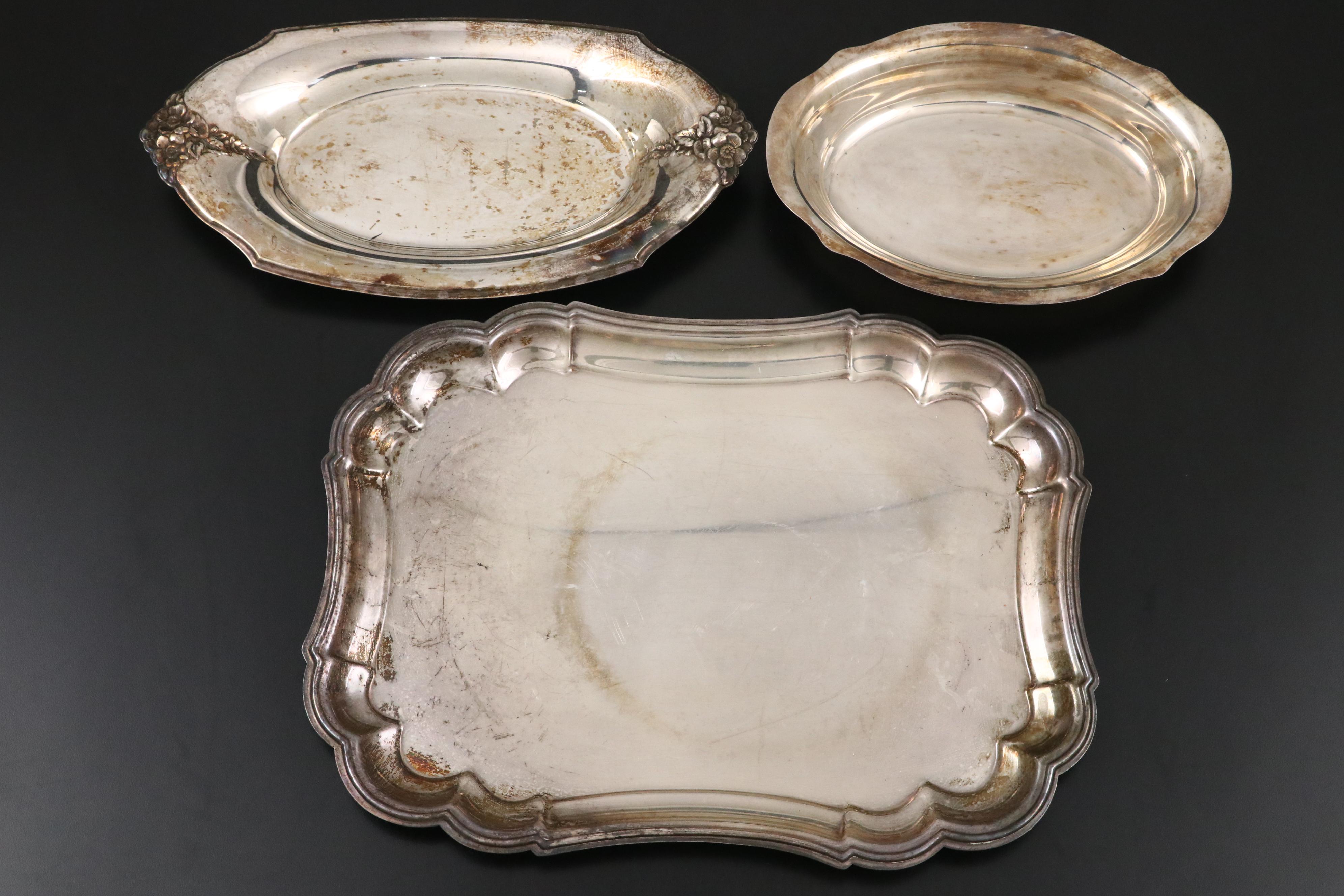 Gorham Silver Plate Celery and "Heritage" Tray with Other Silver Plate Serveware