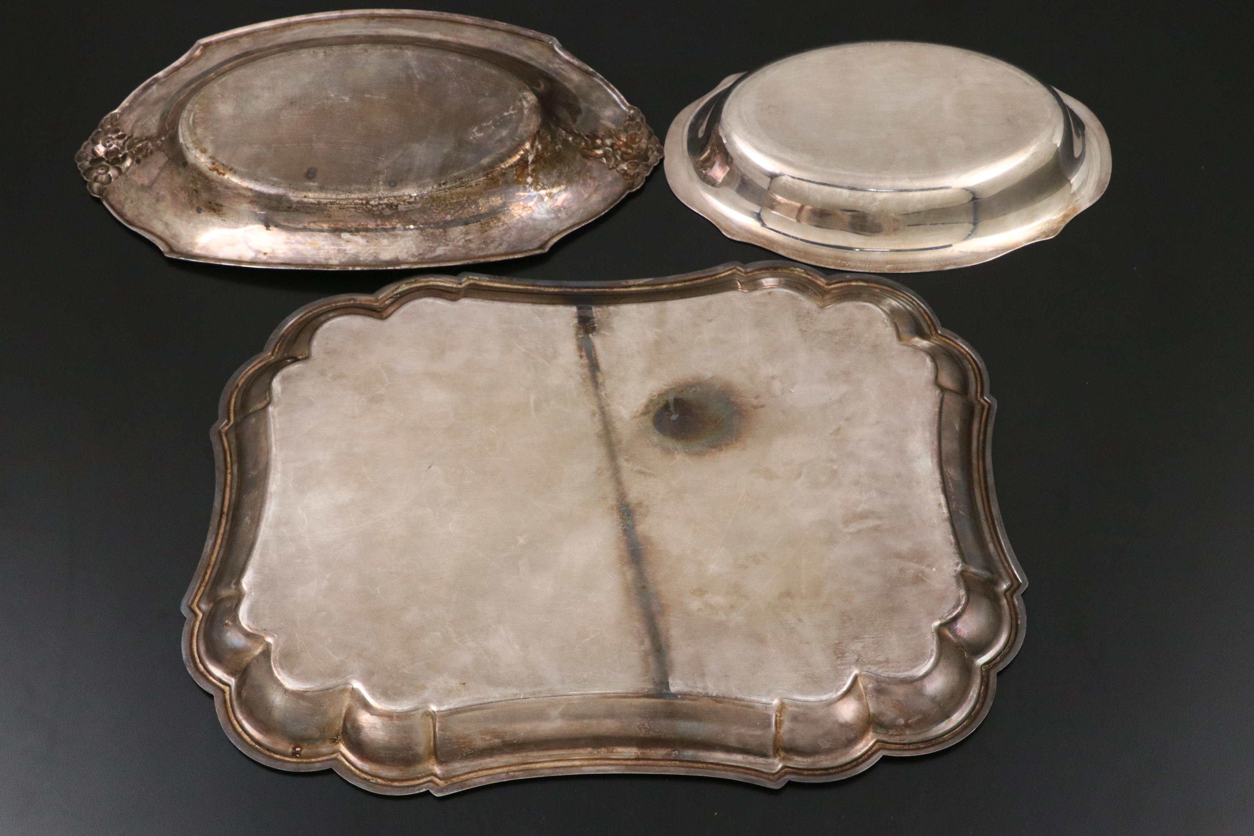 Gorham Silver Plate Celery and "Heritage" Tray with Other Silver Plate Serveware