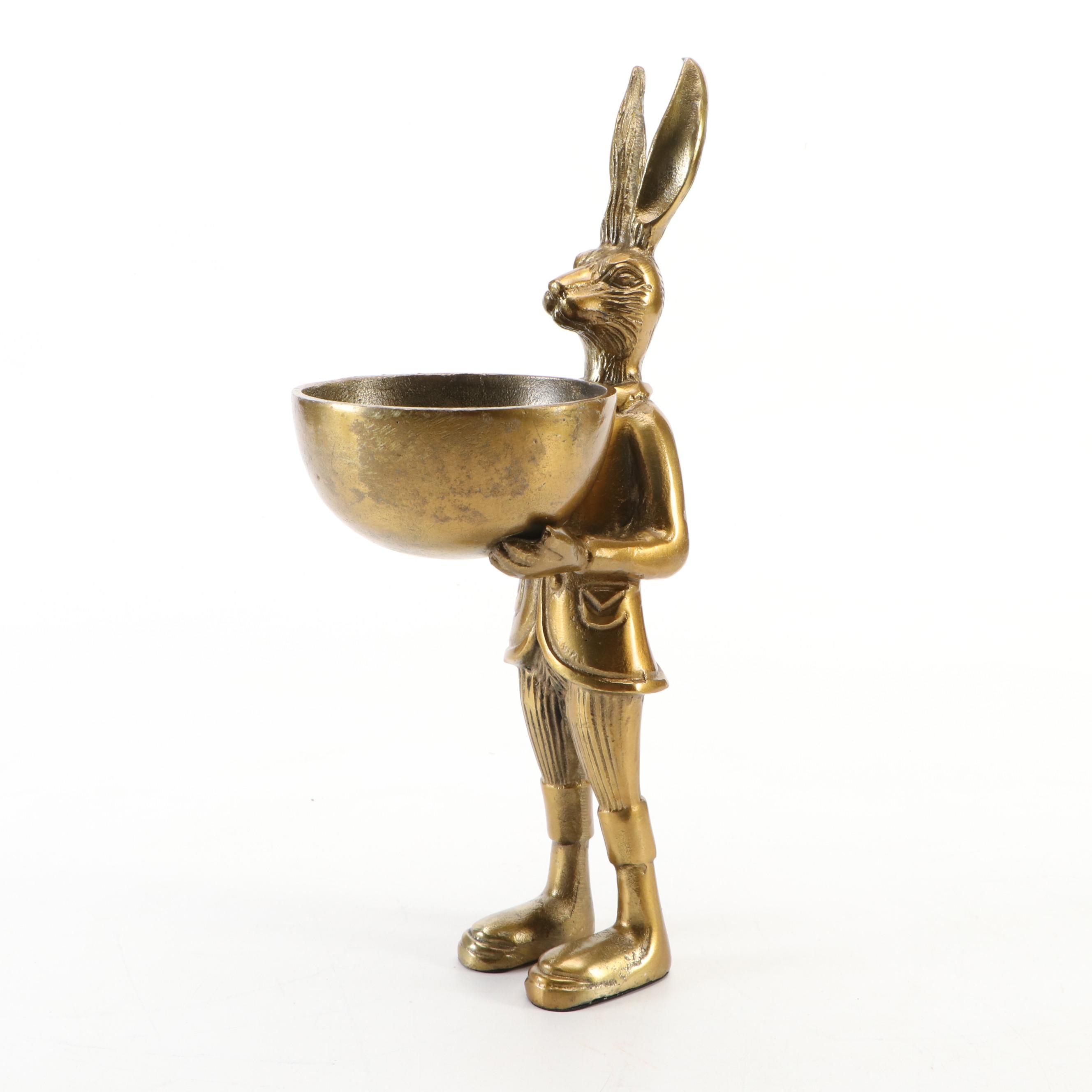 Eric + Eloise Bronzed Aluminum Standing Anthropomorphic Eric The Rabbit Bowl