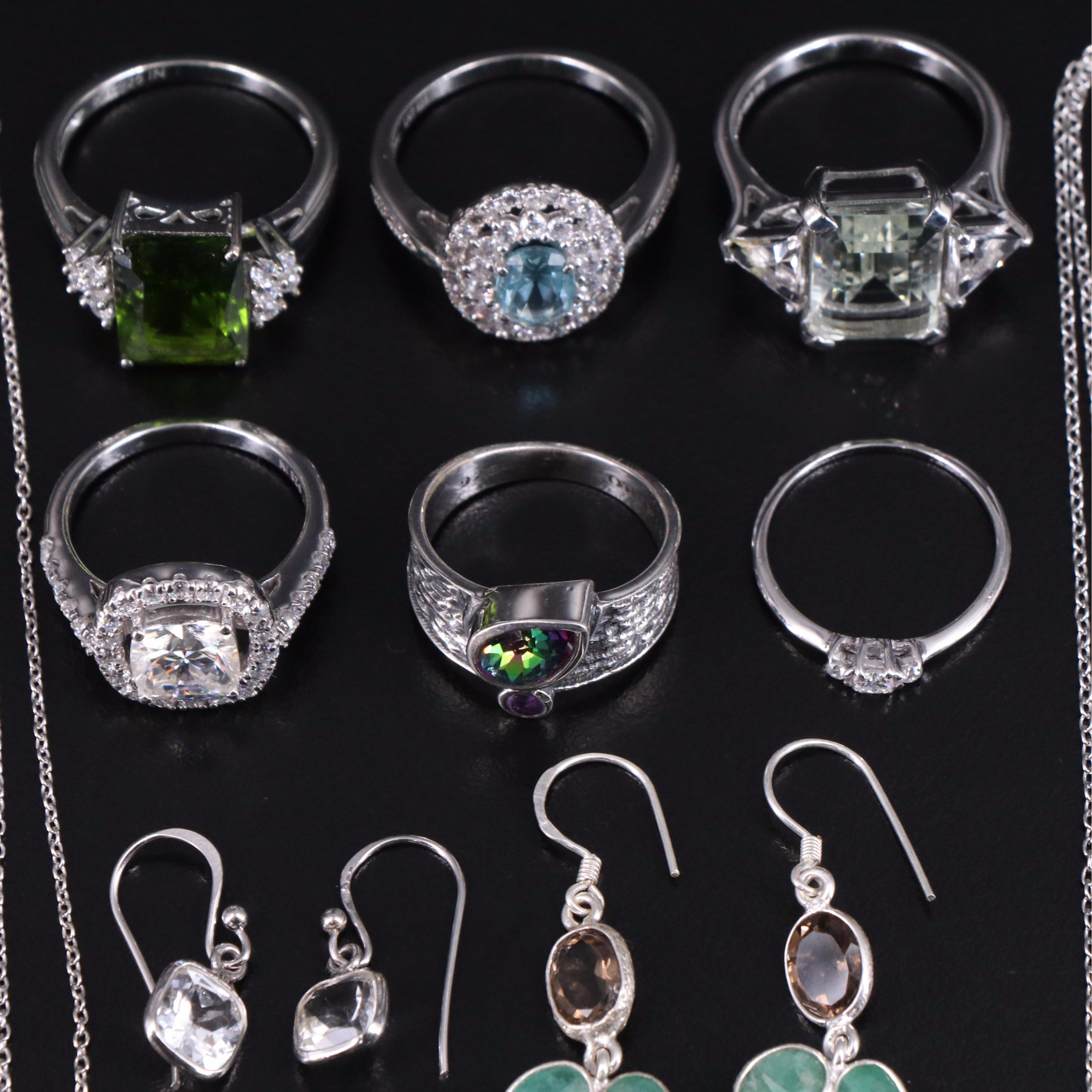 14 Assorted Sterling Silver Rings, Necklaces, Earrings, and Pendants