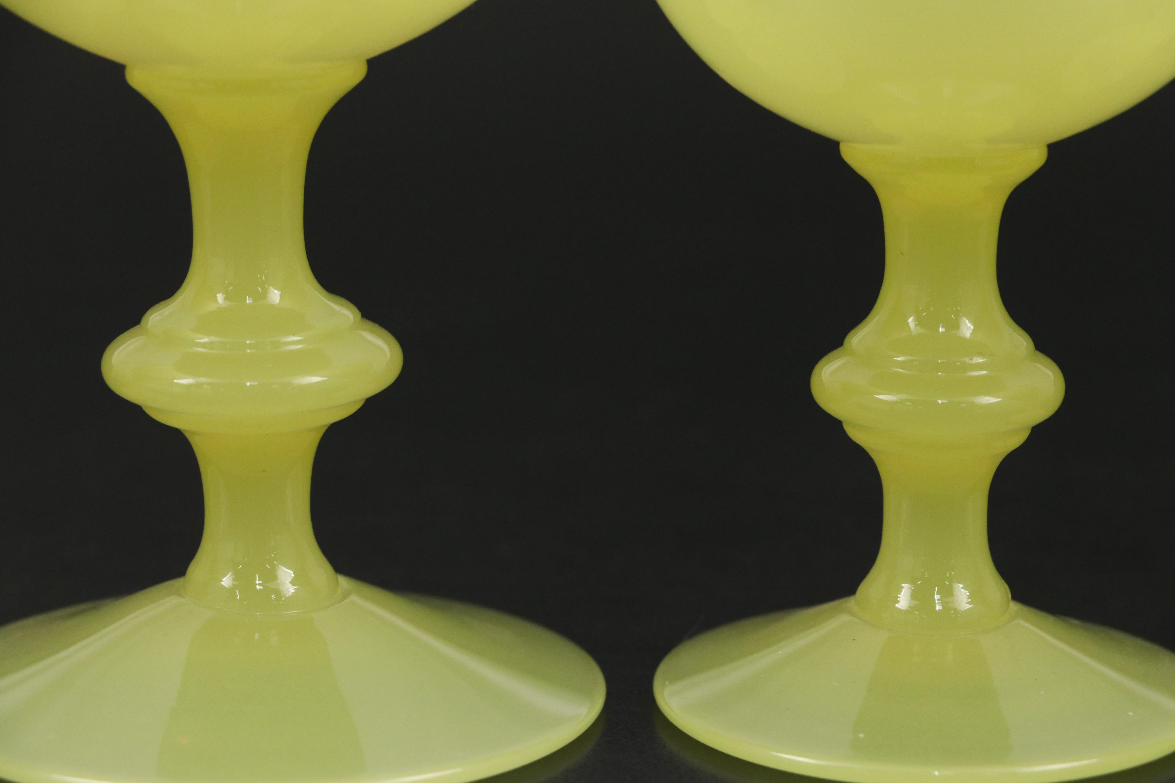 Vallerysthal Portieux Vaseline Glass Water Goblets and Wine Glasses