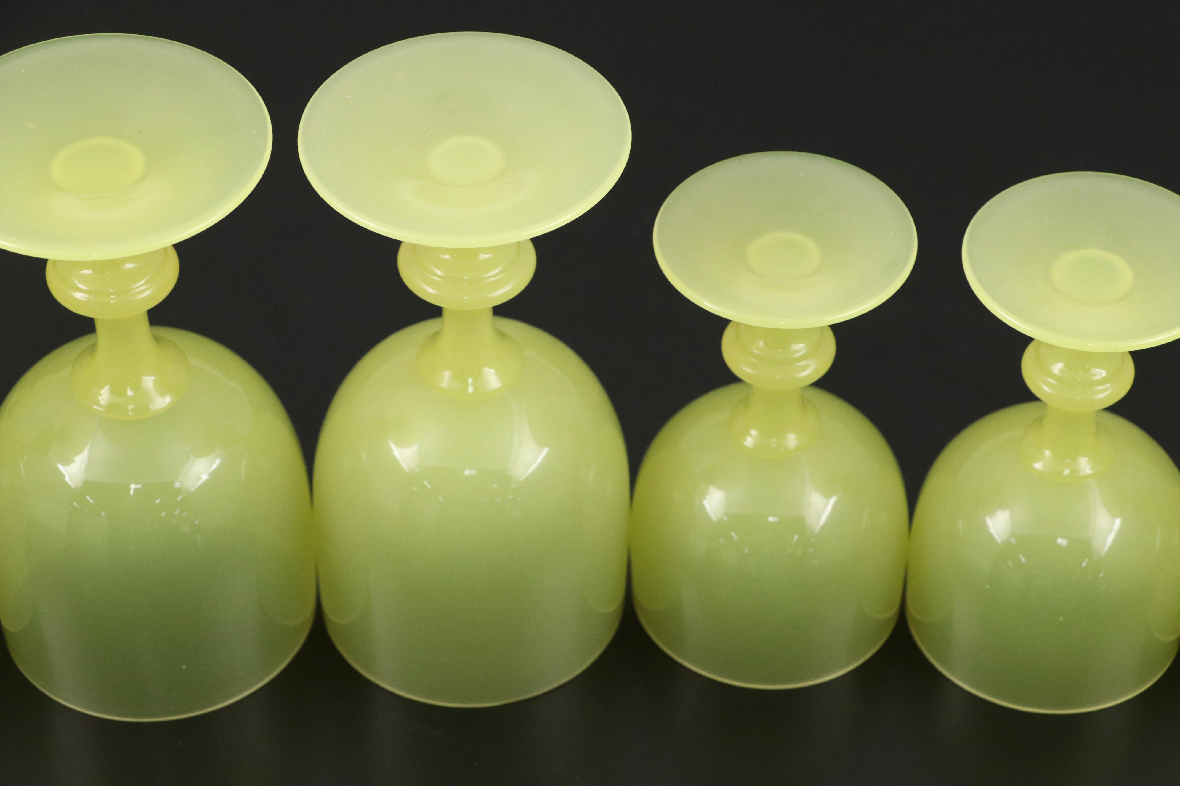 Vallerysthal Portieux Vaseline Glass Water Goblets and Wine Glasses