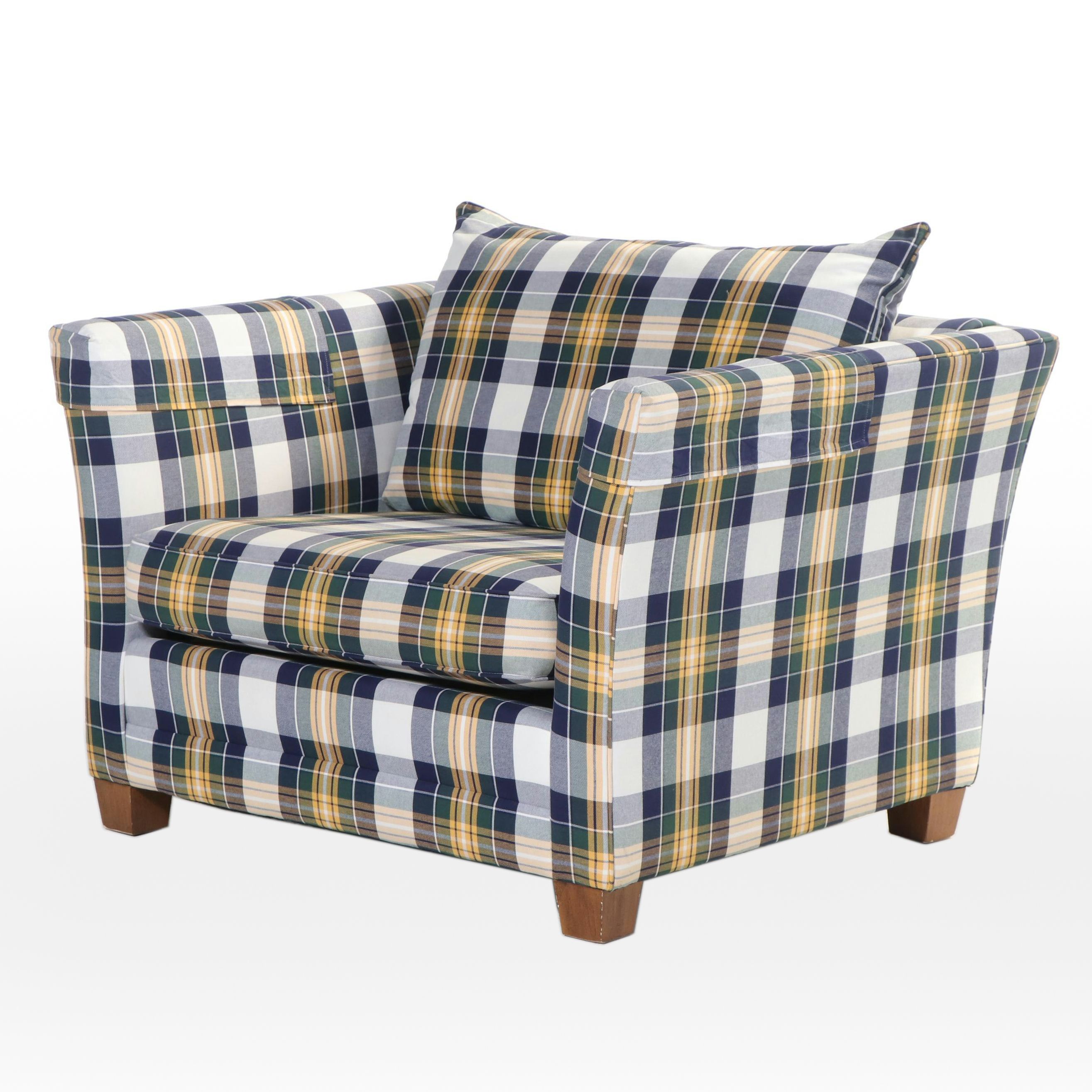 Drexel Heritage Plaid-Upholstered Chair-and-a-Half