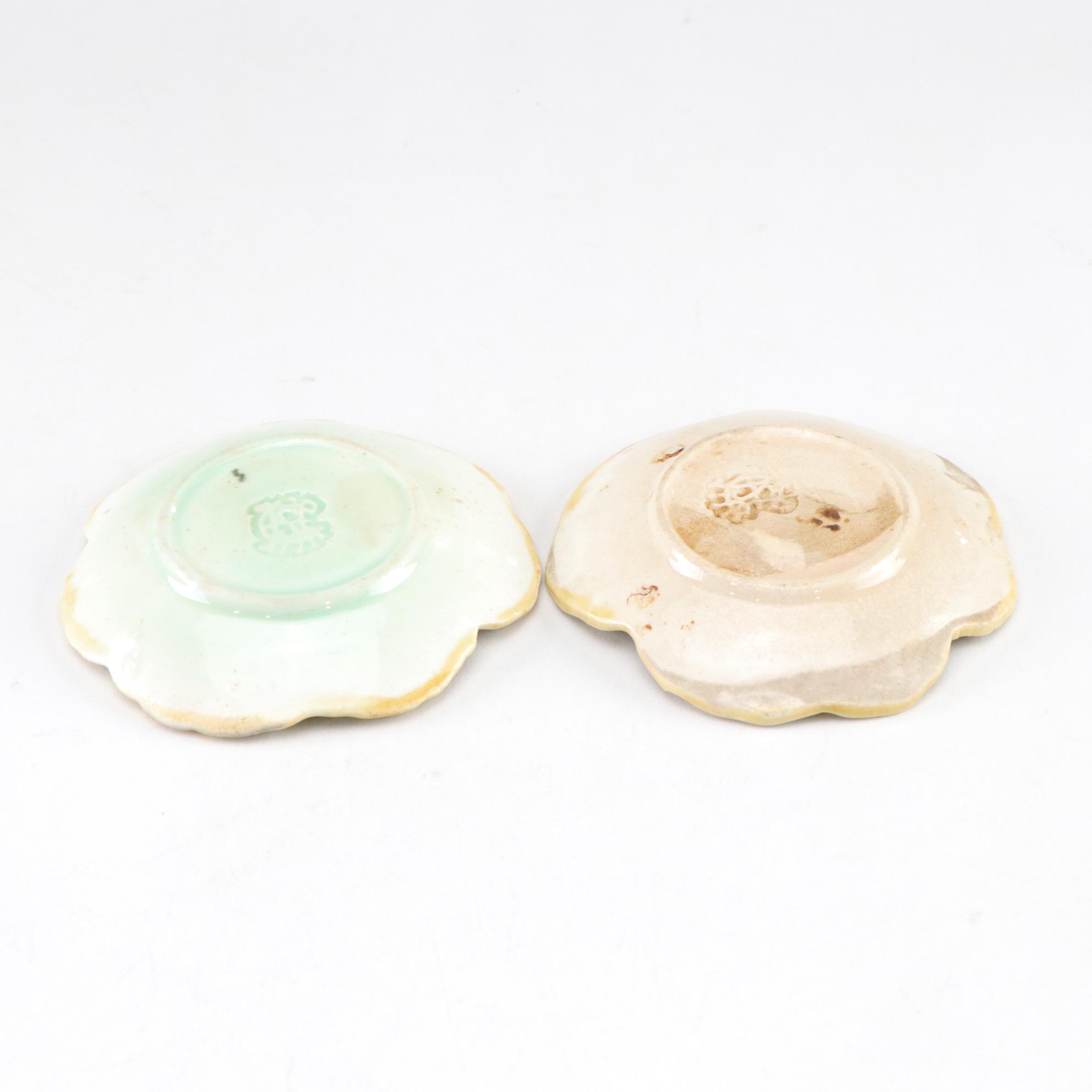 Majolica Leaf Salt Cellars, Plates & Serving Plate