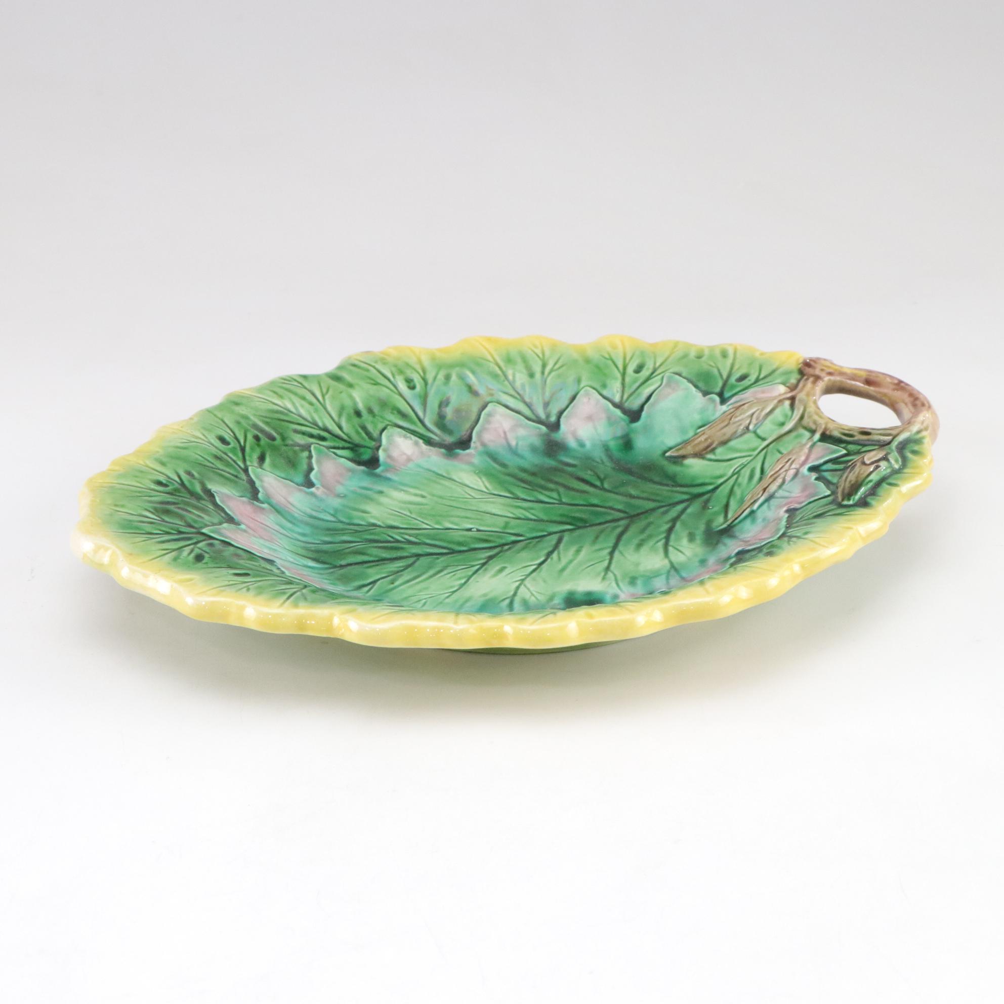 Majolica Leaf Salt Cellars, Plates & Serving Plate