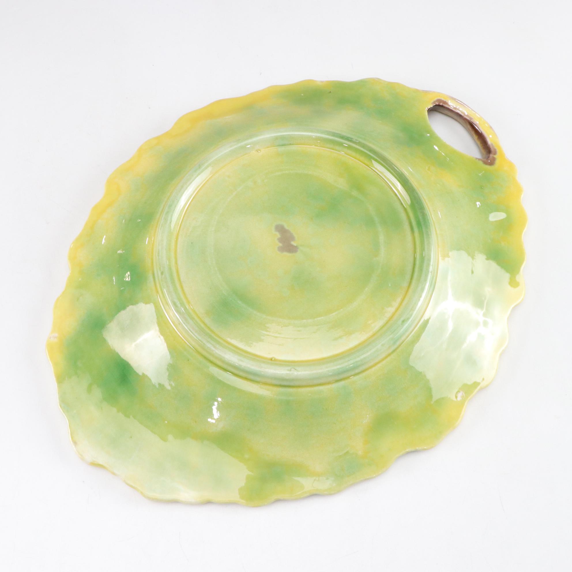 Majolica Leaf Salt Cellars, Plates & Serving Plate