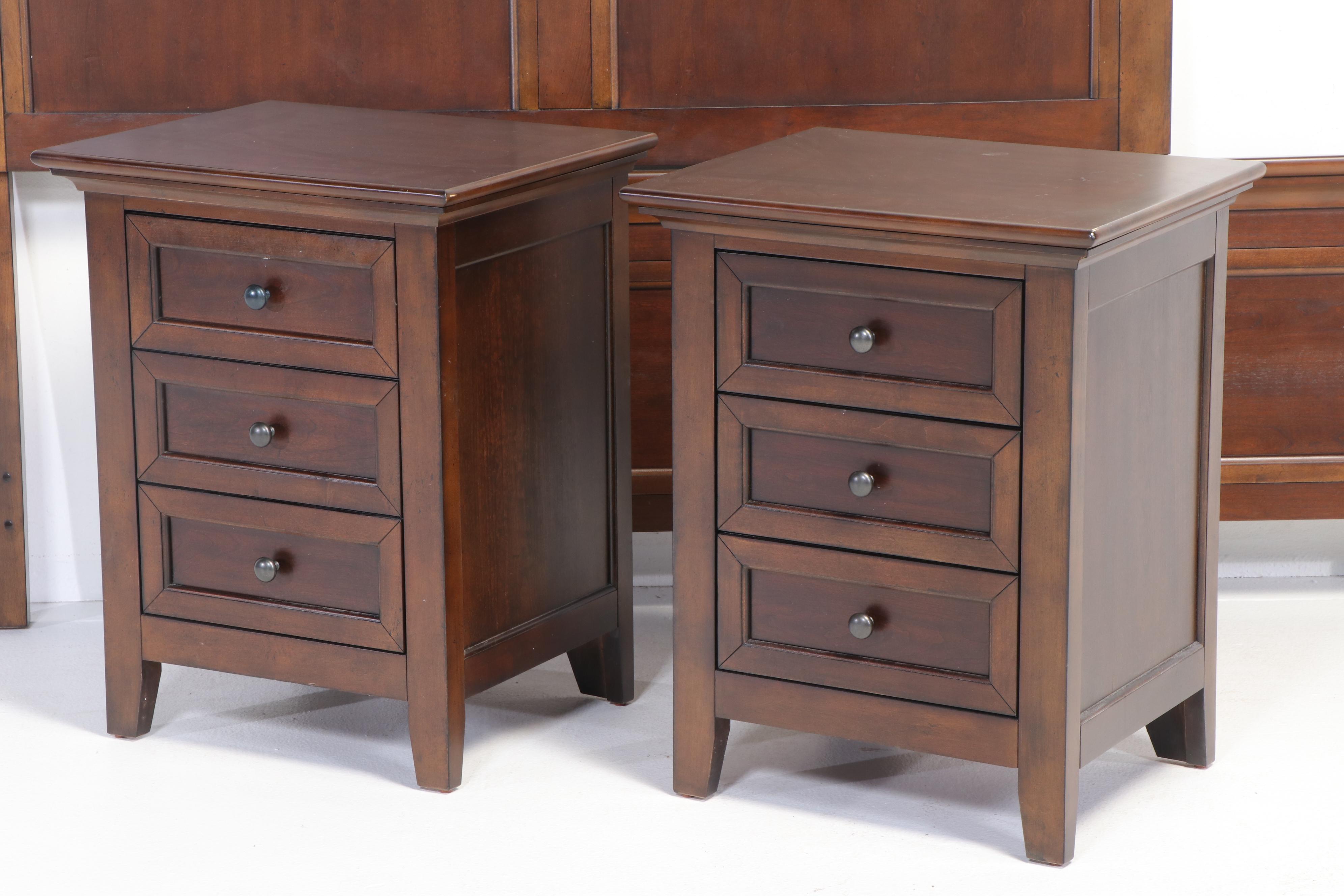 Shaker Style Walnut Finish Panel Queen Bed Frame and Nightstands