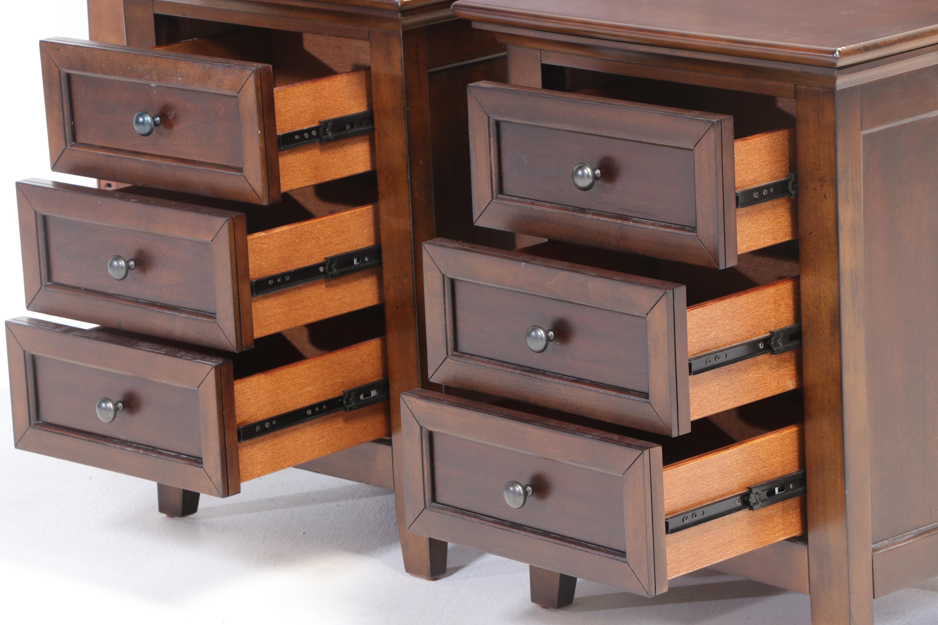 Shaker Style Walnut Finish Panel Queen Bed Frame and Nightstands