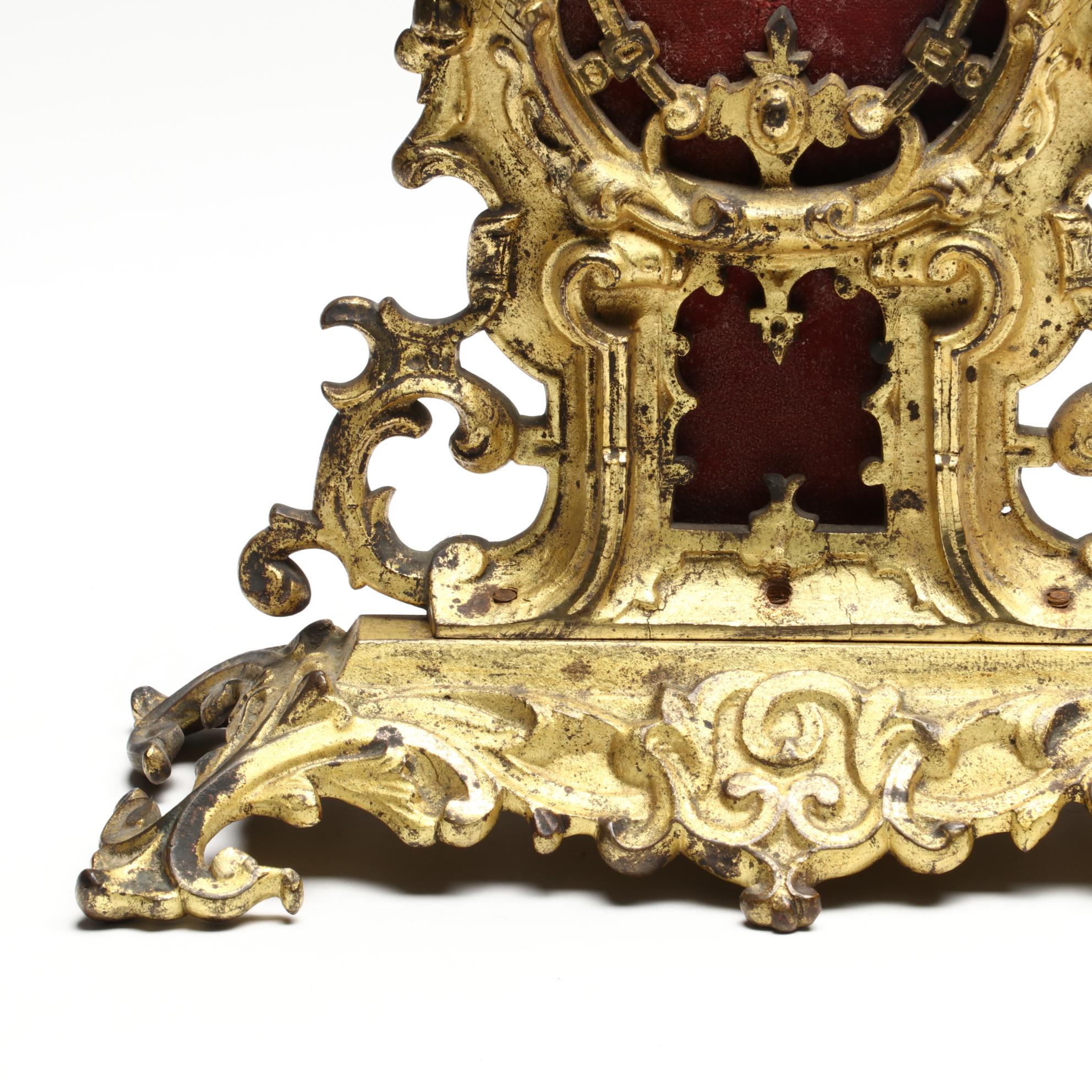 Rococo Style Gilt Cast Iron and Velvet Tabletop Picture Frame