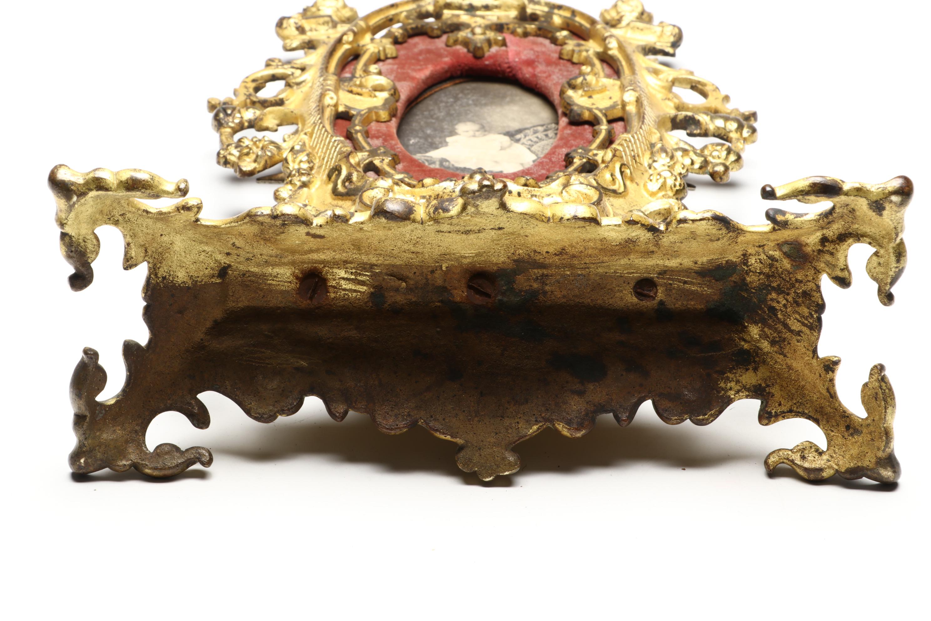 Rococo Style Gilt Cast Iron and Velvet Tabletop Picture Frame