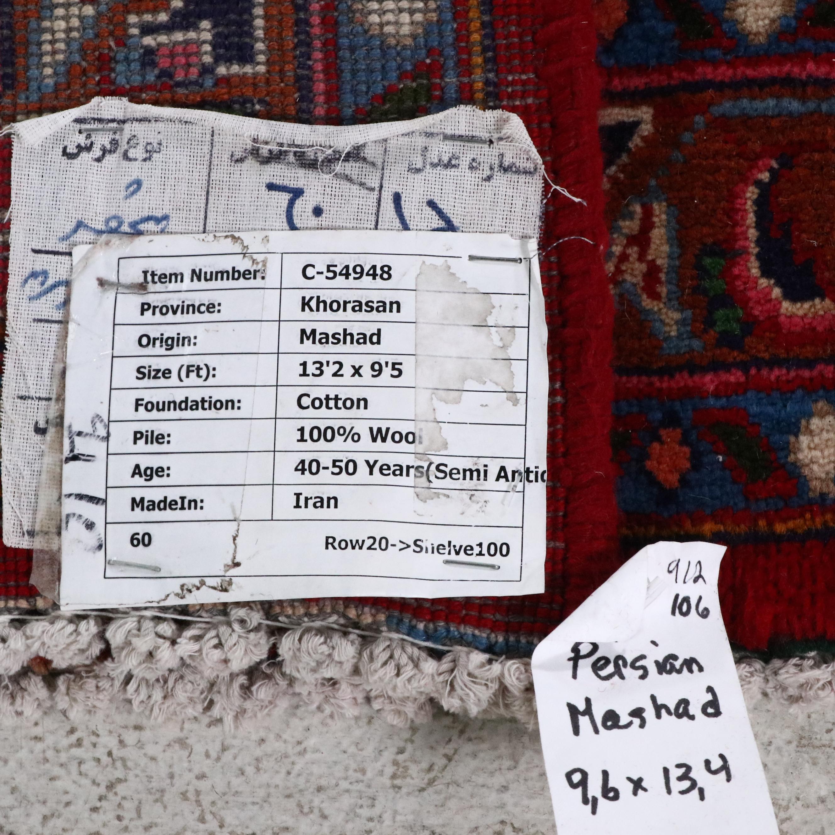 9'5 x 13'2 Hand-Knotted Persian Mashhad Room Sized Rug