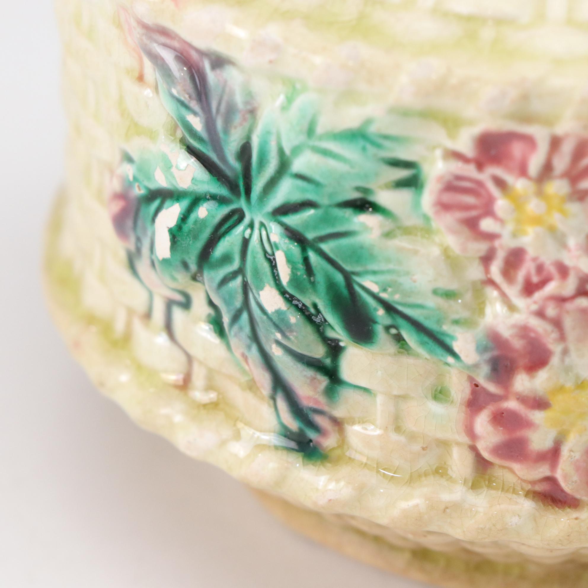 Basket Weave Majolica Creamer, Bowl & Other Dinnerware