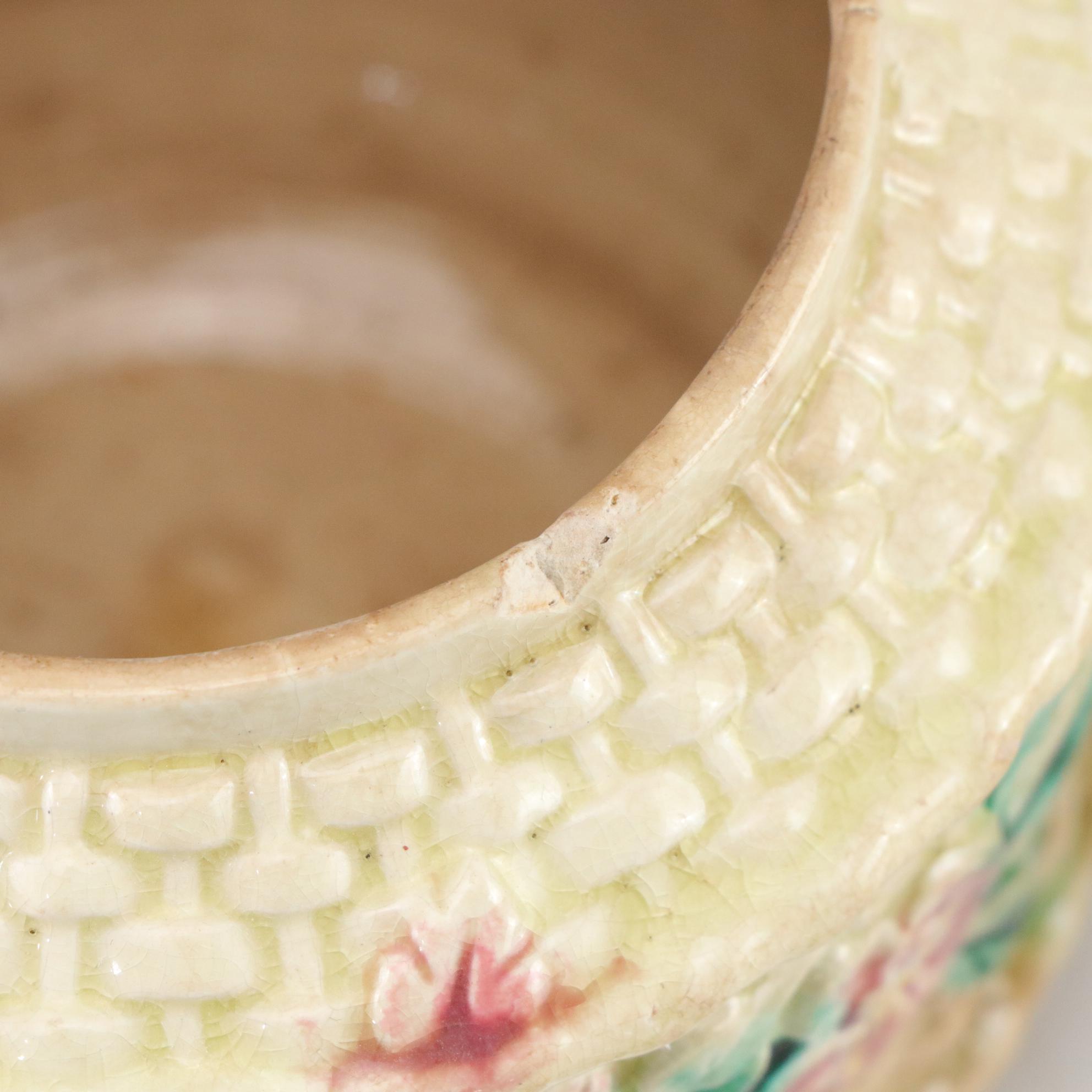 Basket Weave Majolica Creamer, Bowl & Other Dinnerware