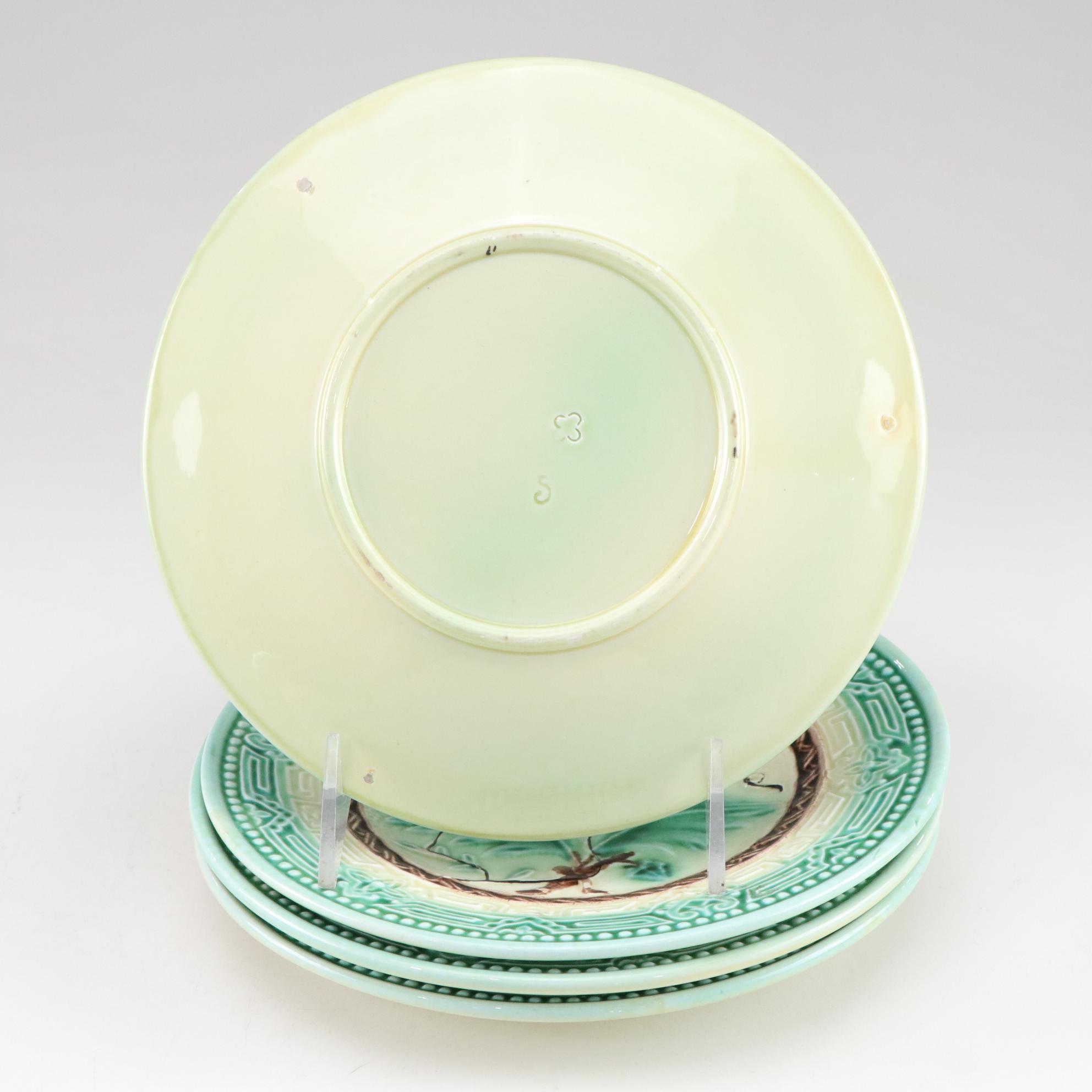 Basket Weave Majolica Creamer, Bowl & Other Dinnerware