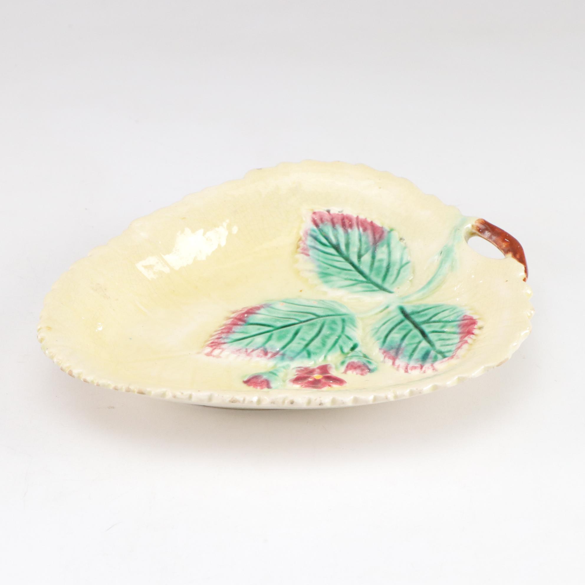 Basket Weave Majolica Creamer, Bowl & Other Dinnerware