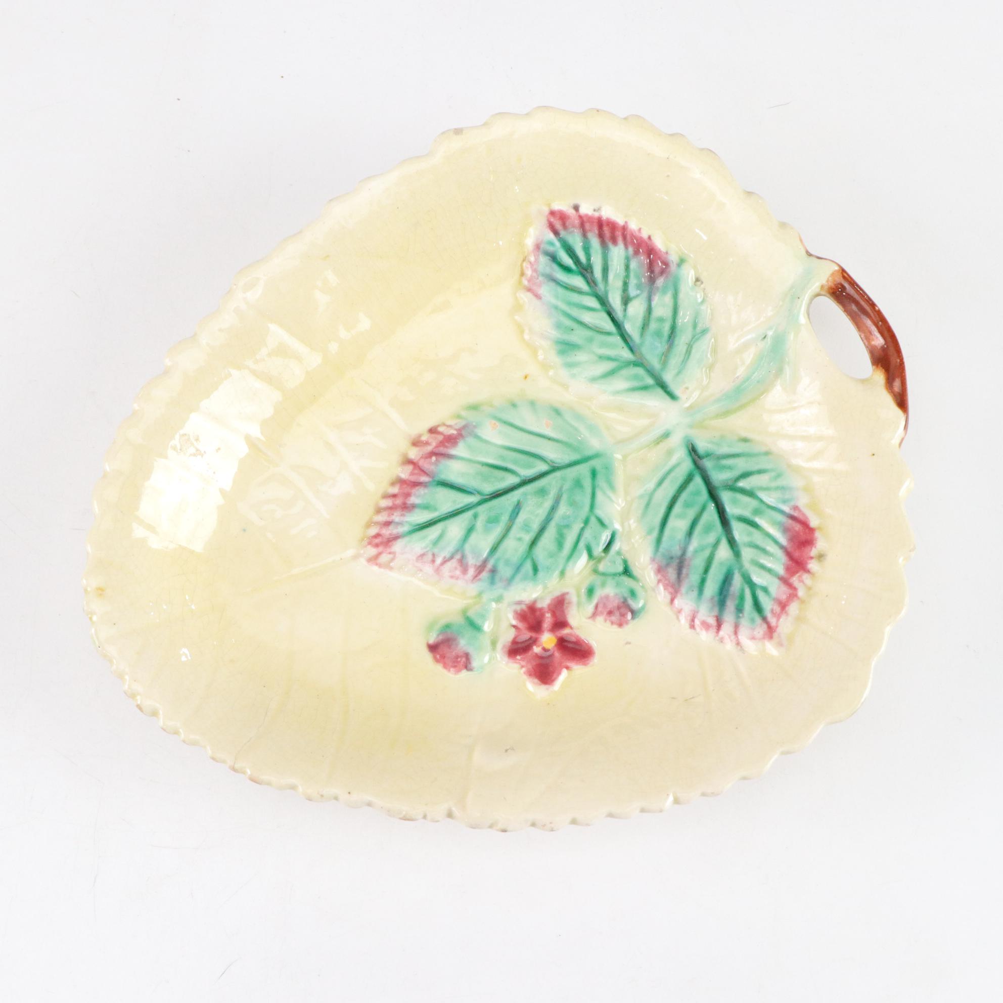 Basket Weave Majolica Creamer, Bowl & Other Dinnerware