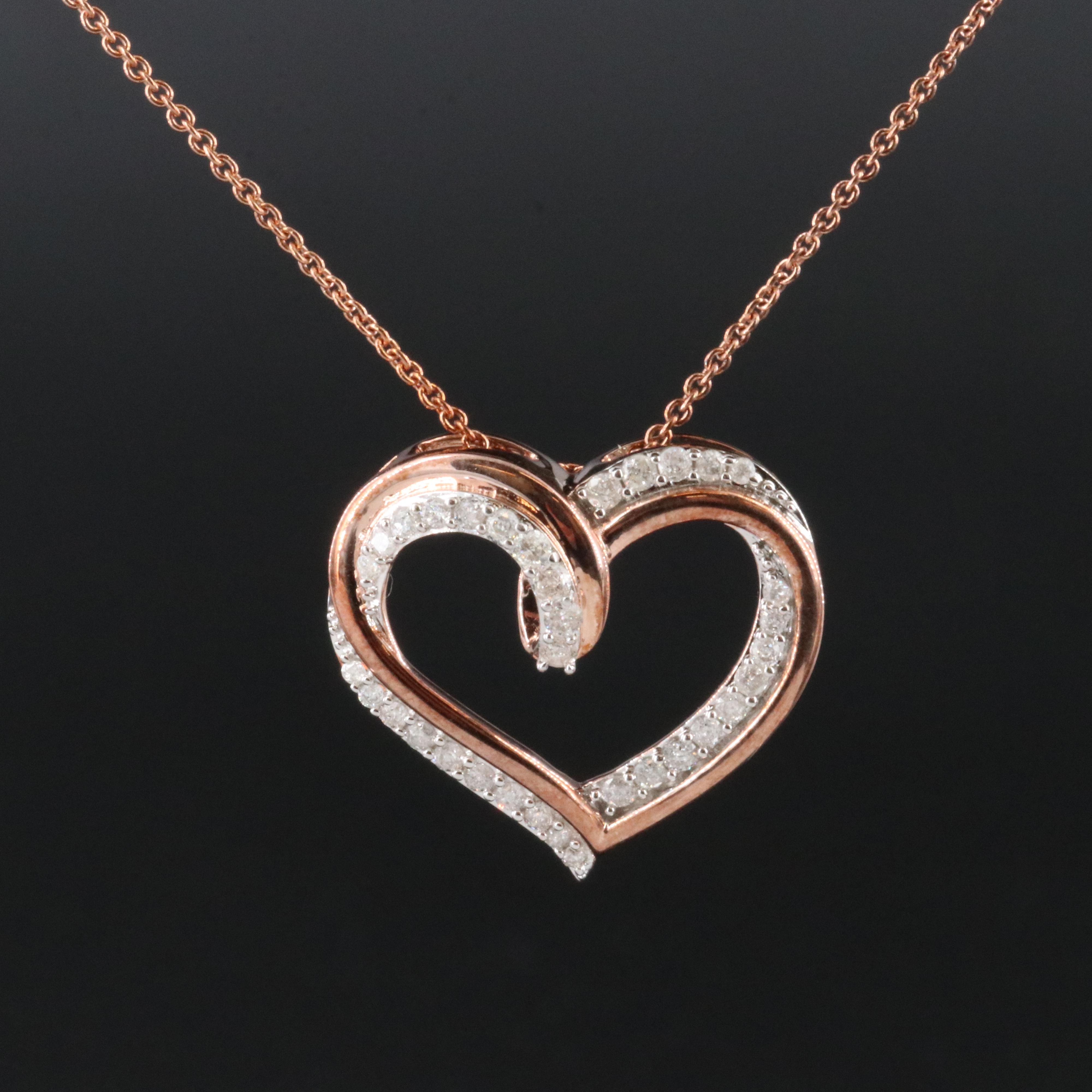 Sterling 0.45 CTW Diamond Heart Pendant Necklace