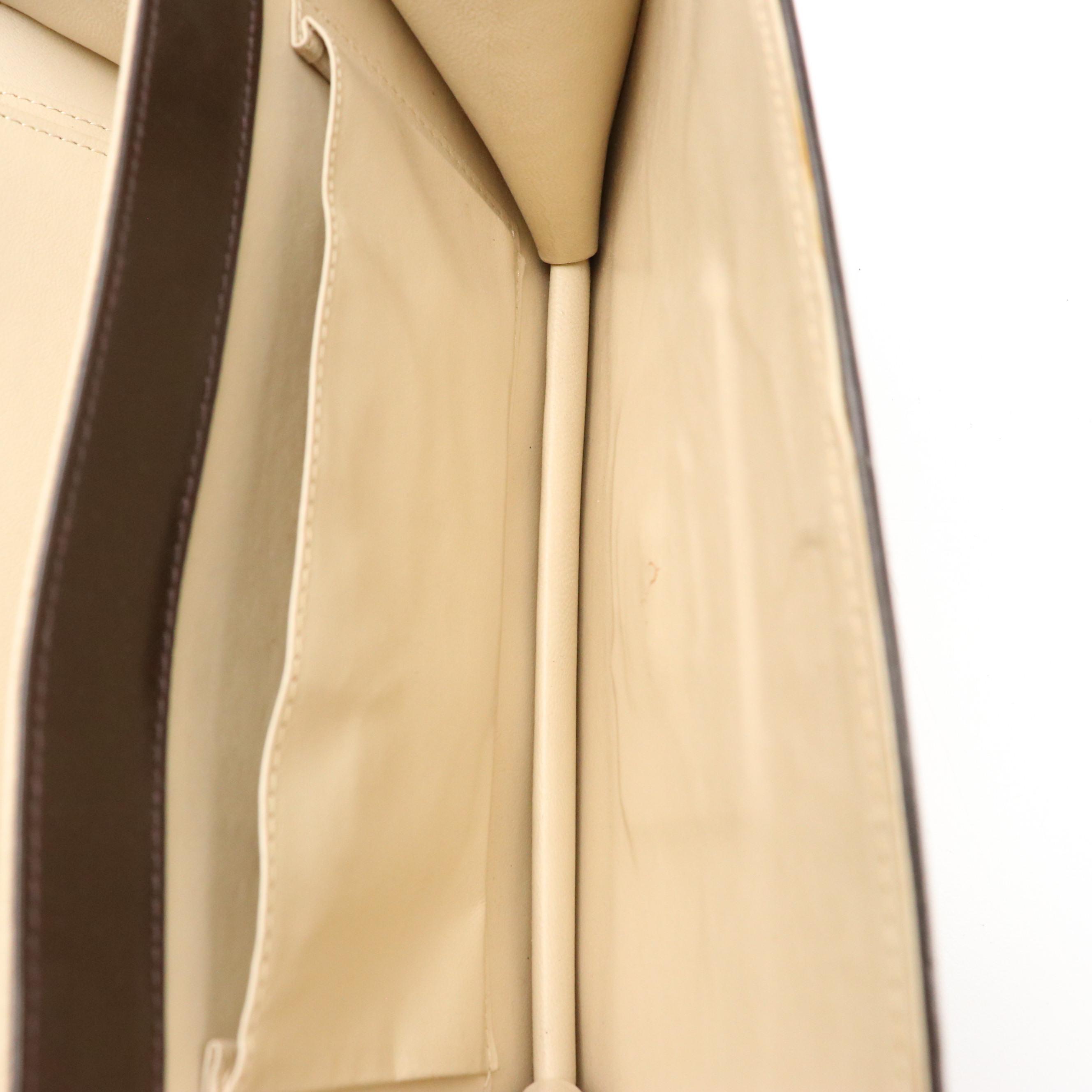 Gucci Front Flap Top Handle Bag in Beige GG Monogram Canvas and Brown Leather