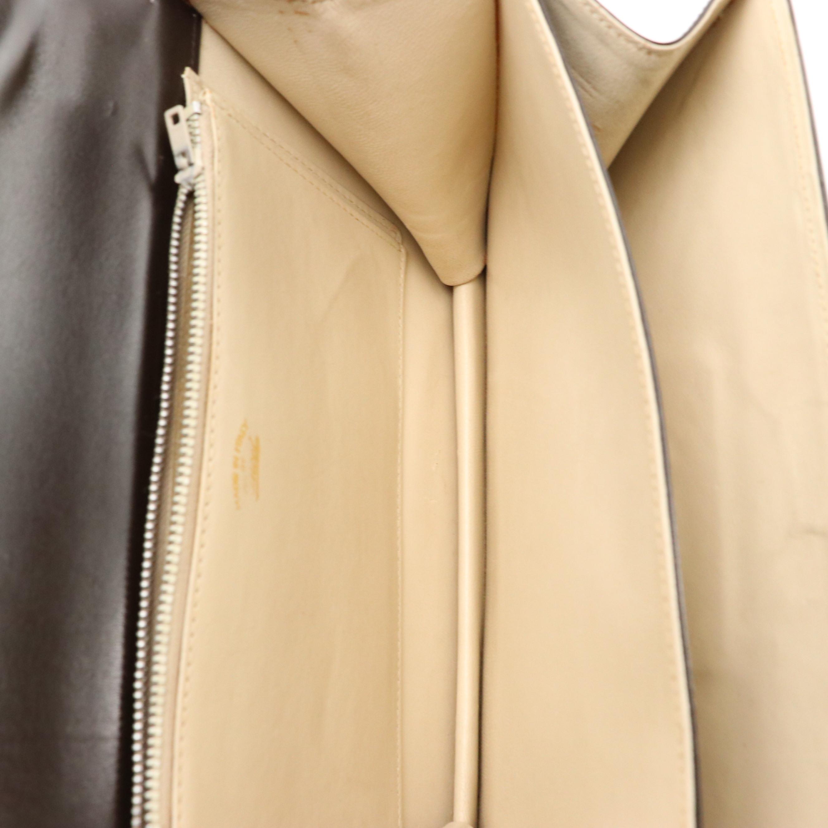 Gucci Front Flap Top Handle Bag in Beige GG Monogram Canvas and Brown Leather