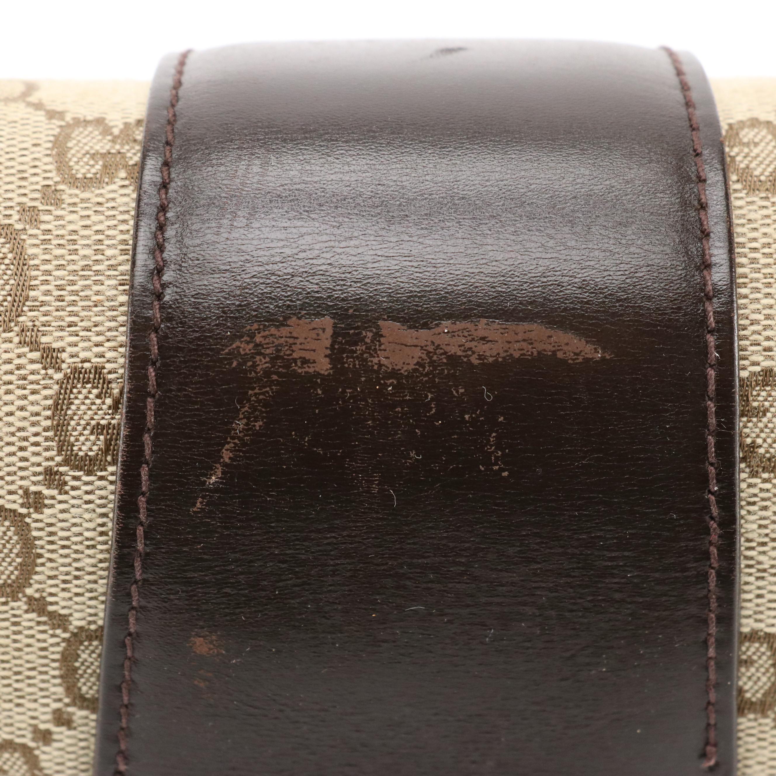 Gucci Front Flap Top Handle Bag in Beige GG Monogram Canvas and Brown Leather