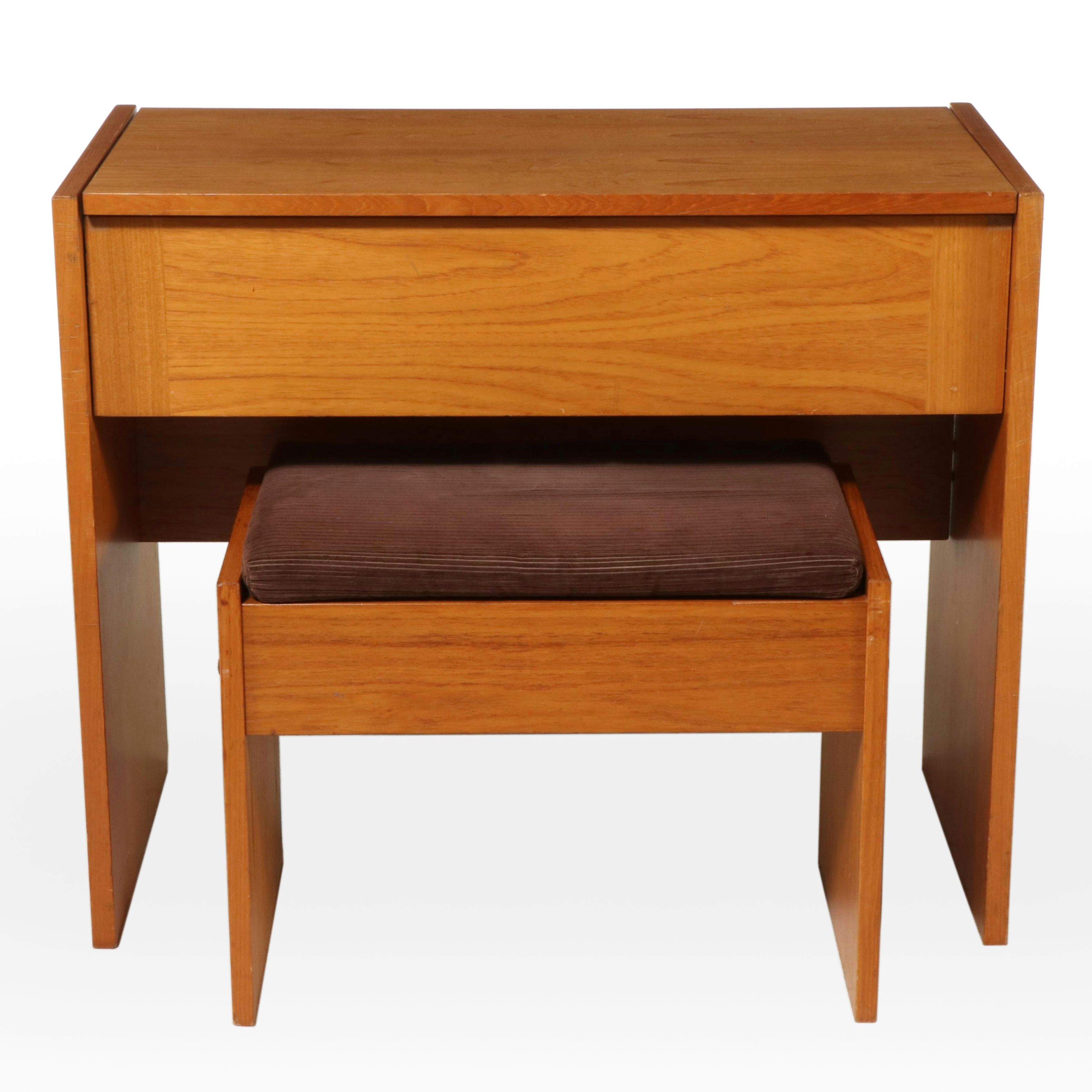 Modernist Teak Enclosed Dressing Table with Stool, Late 20th Century