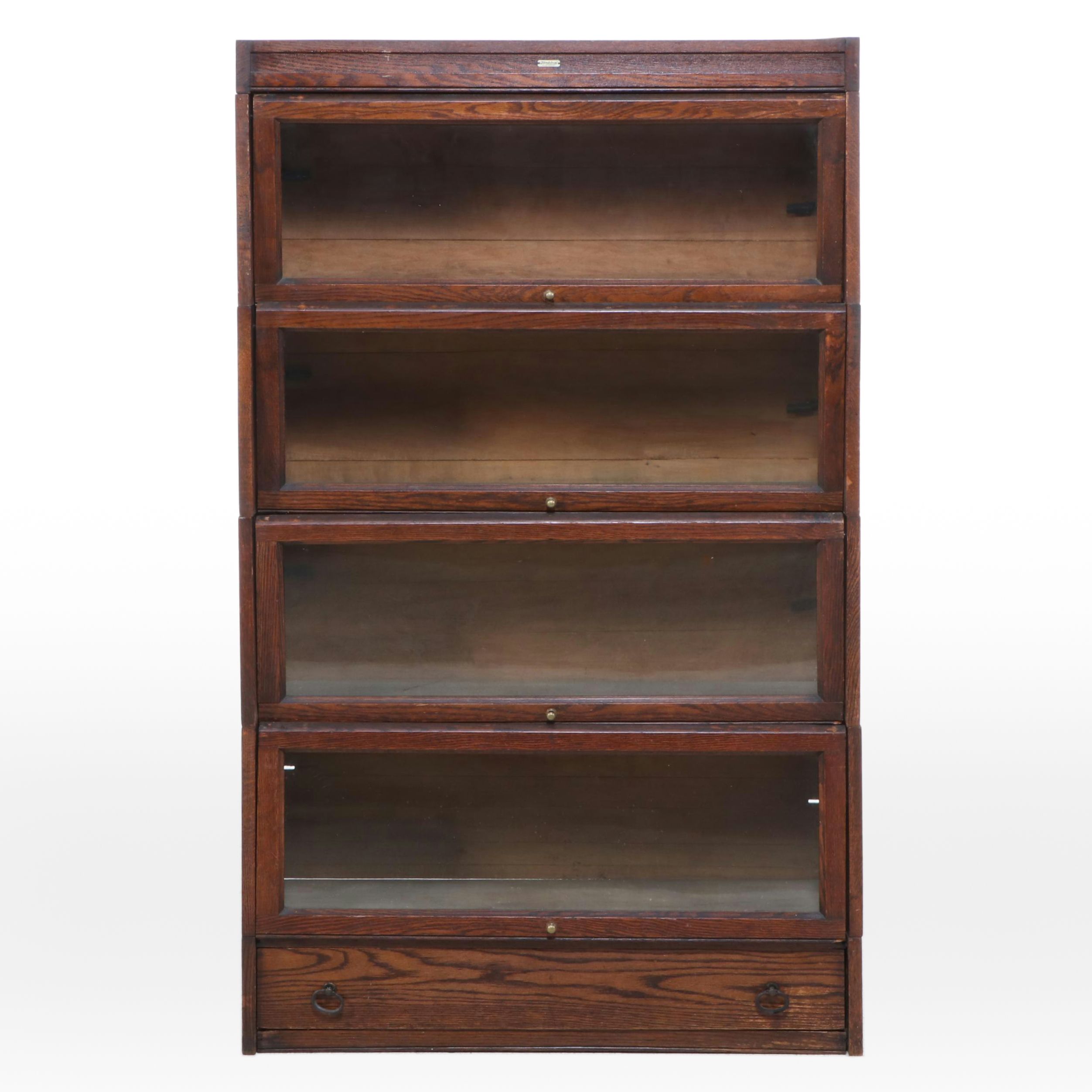 Lundstrom Oak Four-Stack Barrister's Bookcase w/ Base Drawer, Early 20th Century