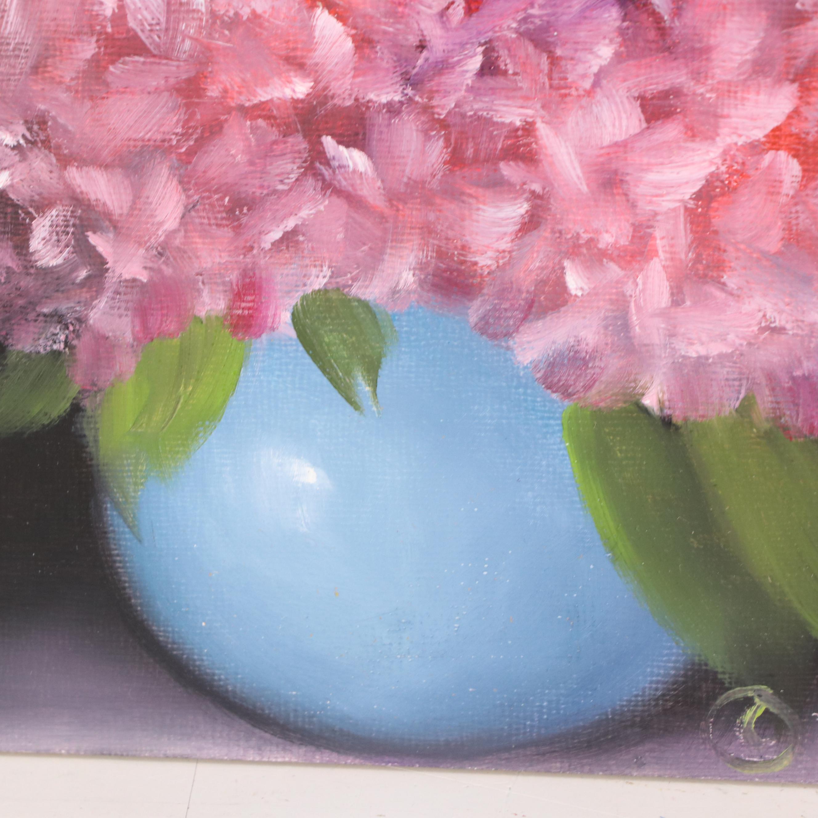 Thuthuy “T.T.” Tran Floral Still Life Oil Painting "Winter's Pink Hydrangeas"