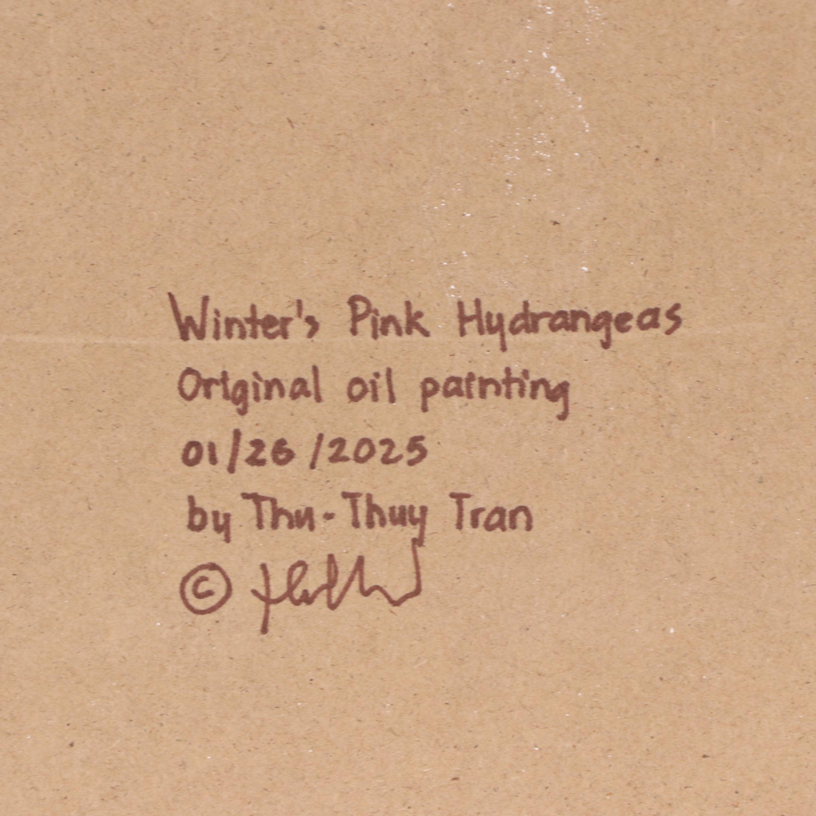 Thuthuy “T.T.” Tran Floral Still Life Oil Painting "Winter's Pink Hydrangeas"