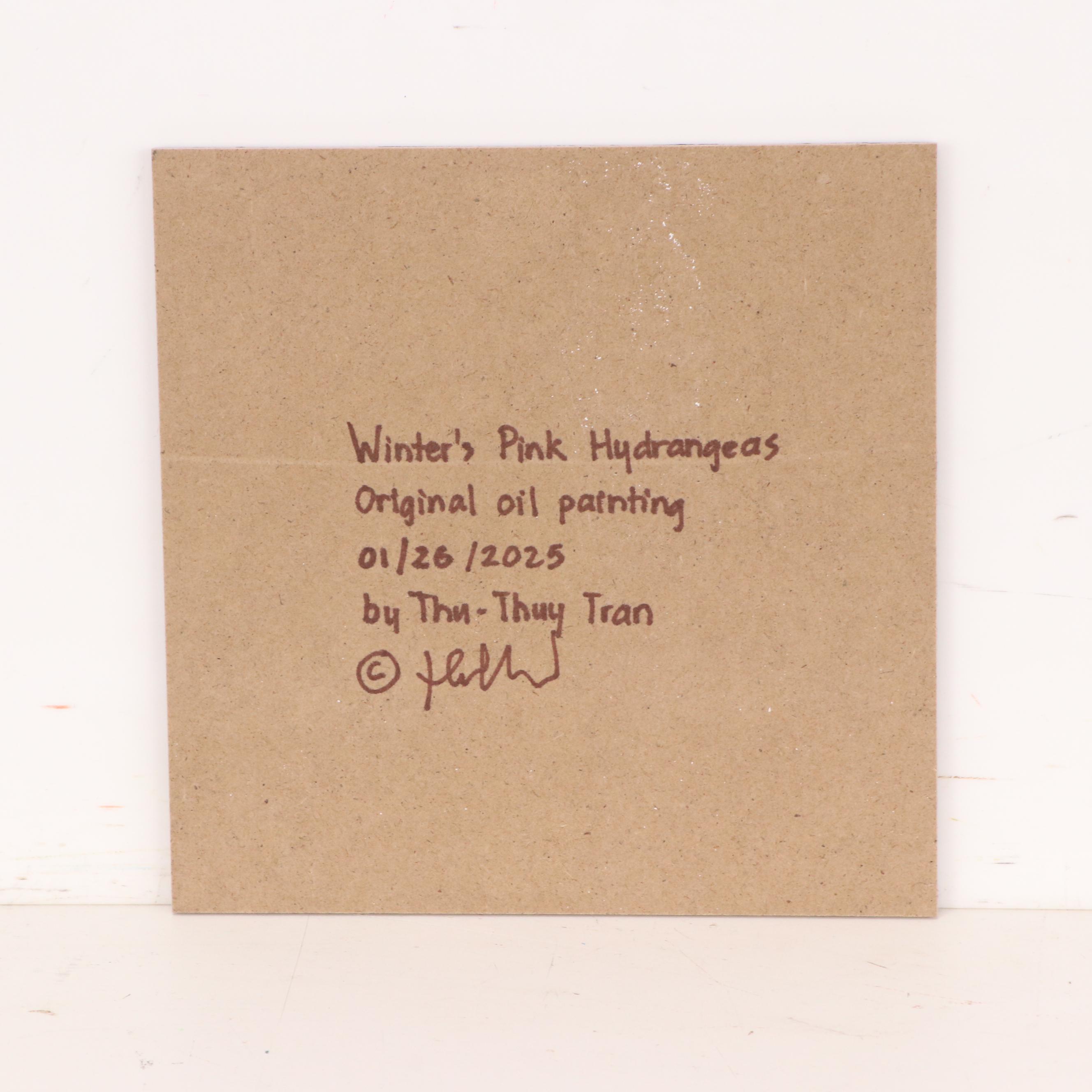 Thuthuy “T.T.” Tran Floral Still Life Oil Painting "Winter's Pink Hydrangeas"