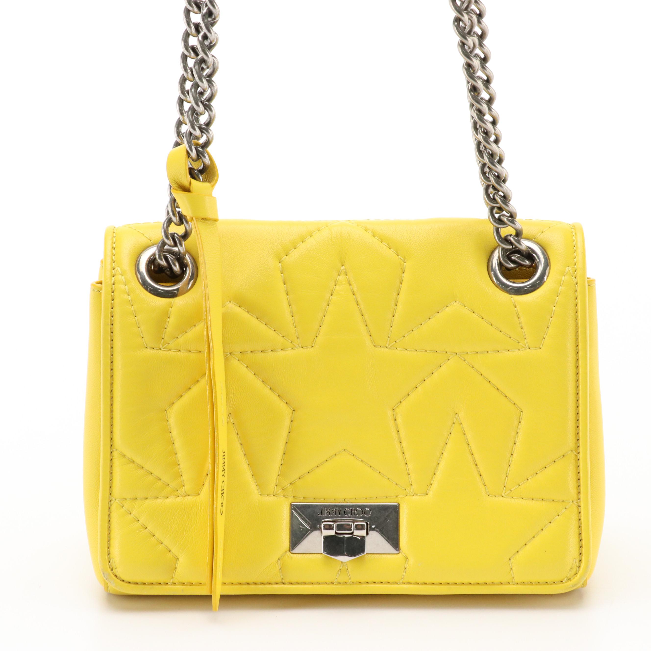 Jimmy Choo Helia Chain Bag in Yellow Star Matelassé Nappa Leather, With Box