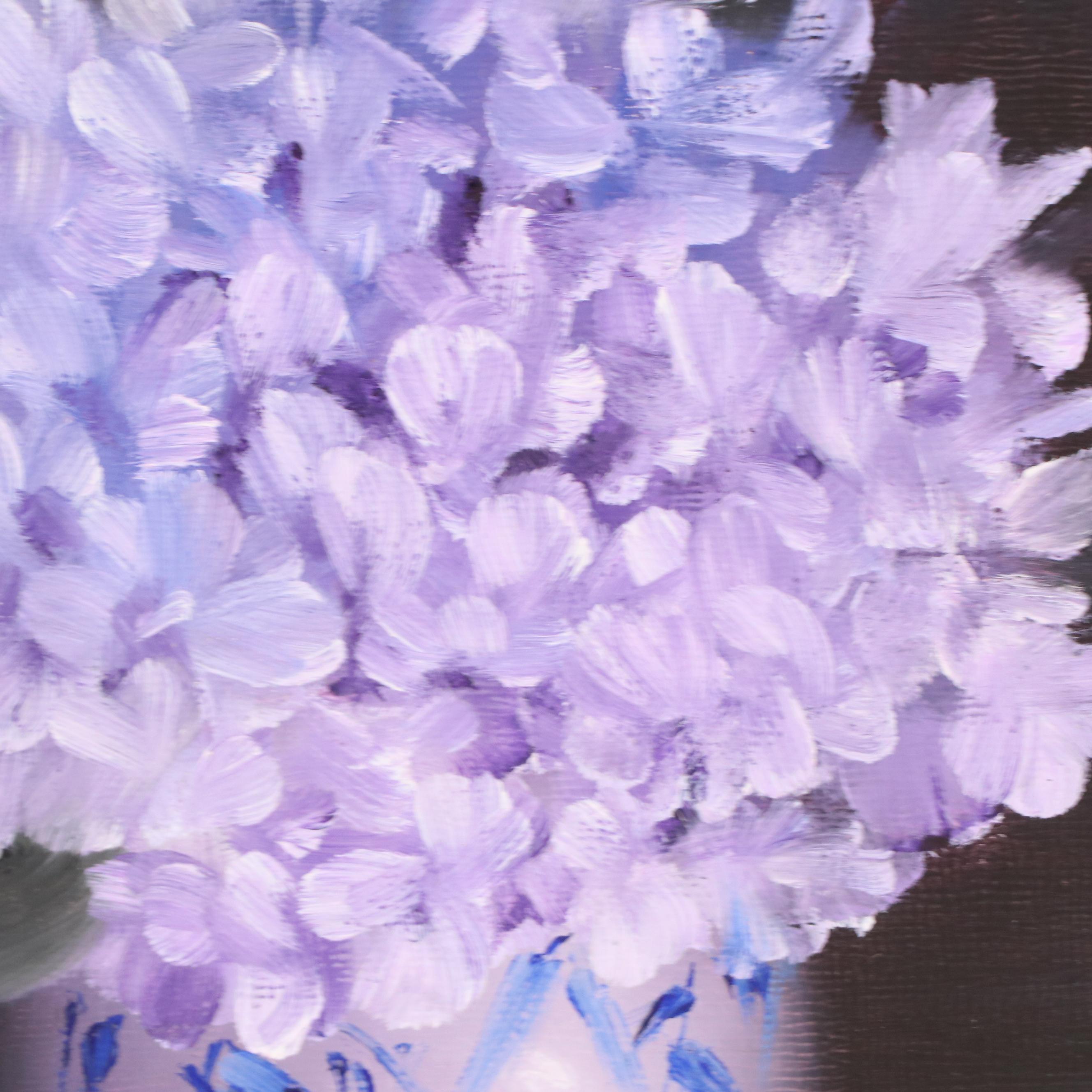 Thuthuy Tran Floral Still Life Oil Painting "Winter's Lavender Hydrangeas," 2025