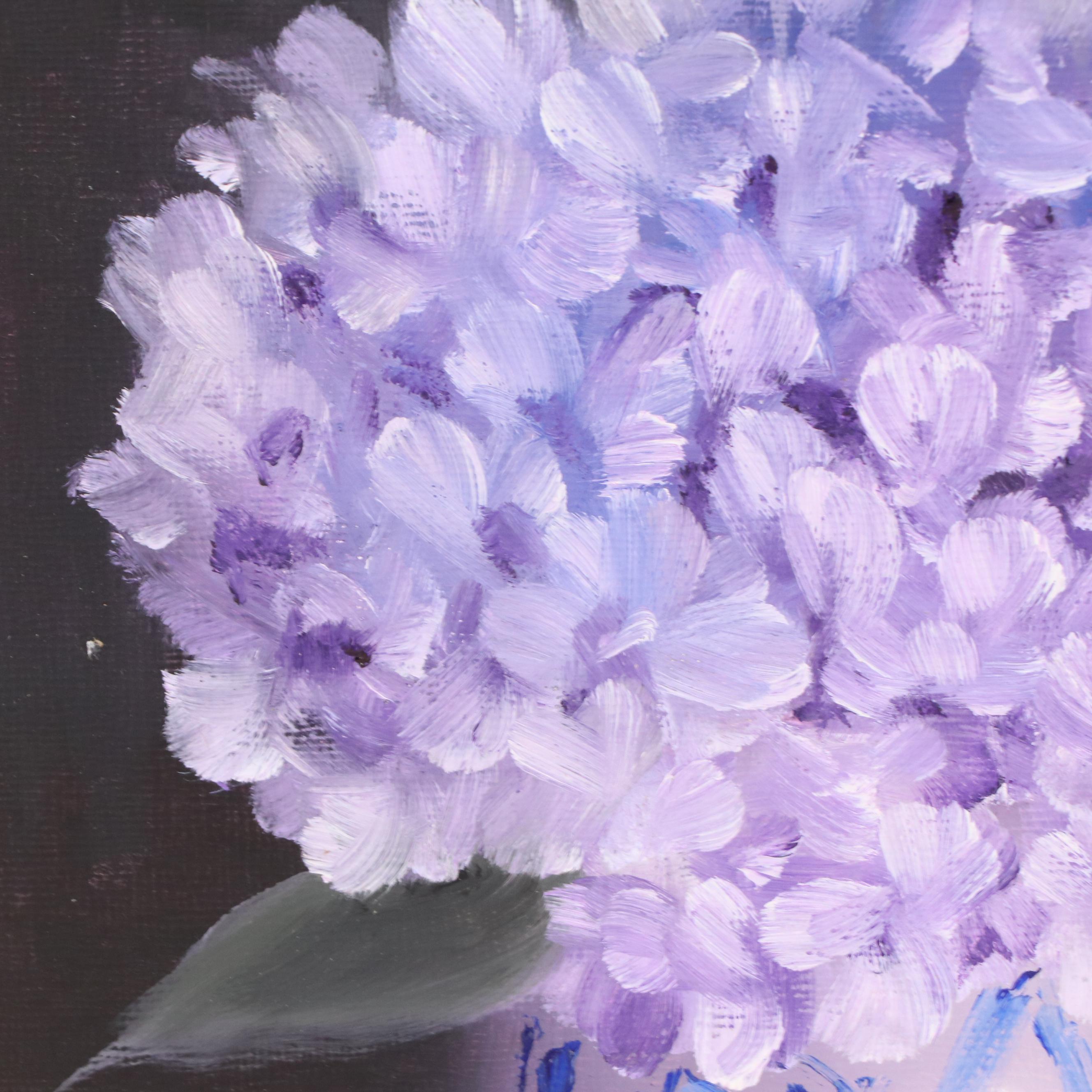 Thuthuy Tran Floral Still Life Oil Painting "Winter's Lavender Hydrangeas," 2025
