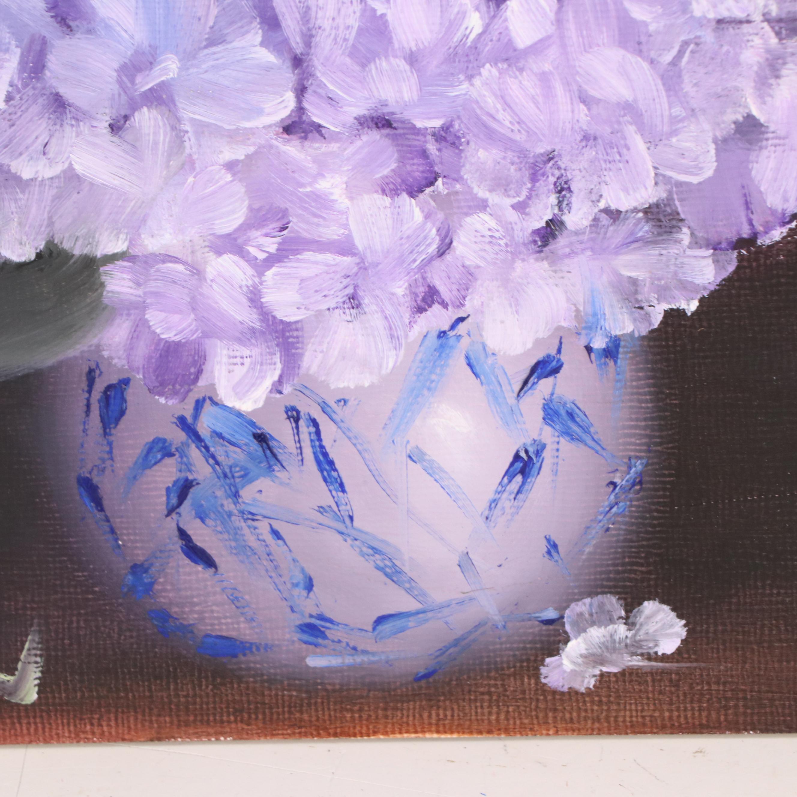Thuthuy Tran Floral Still Life Oil Painting "Winter's Lavender Hydrangeas," 2025