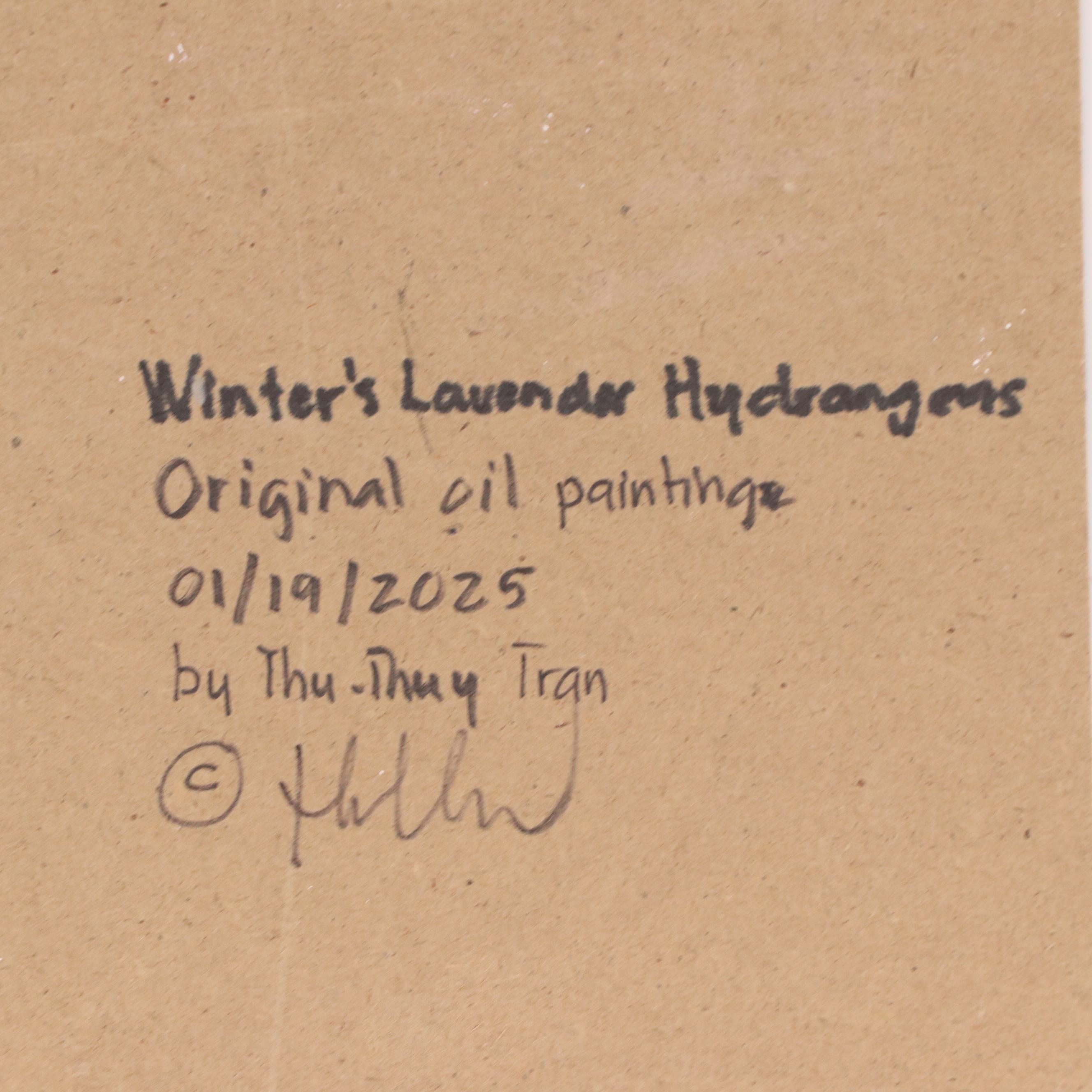 Thuthuy Tran Floral Still Life Oil Painting "Winter's Lavender Hydrangeas," 2025