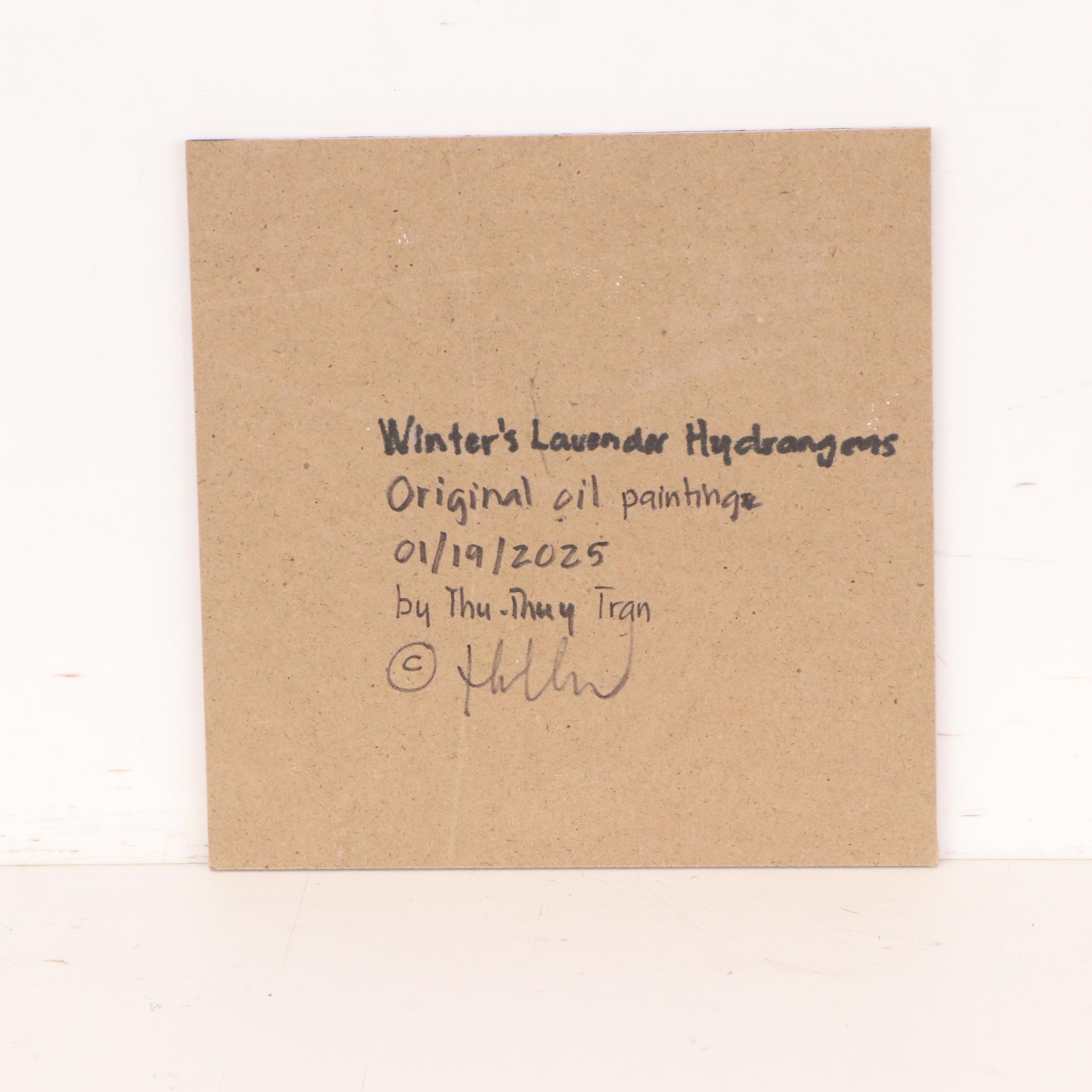 Thuthuy Tran Floral Still Life Oil Painting "Winter's Lavender Hydrangeas," 2025