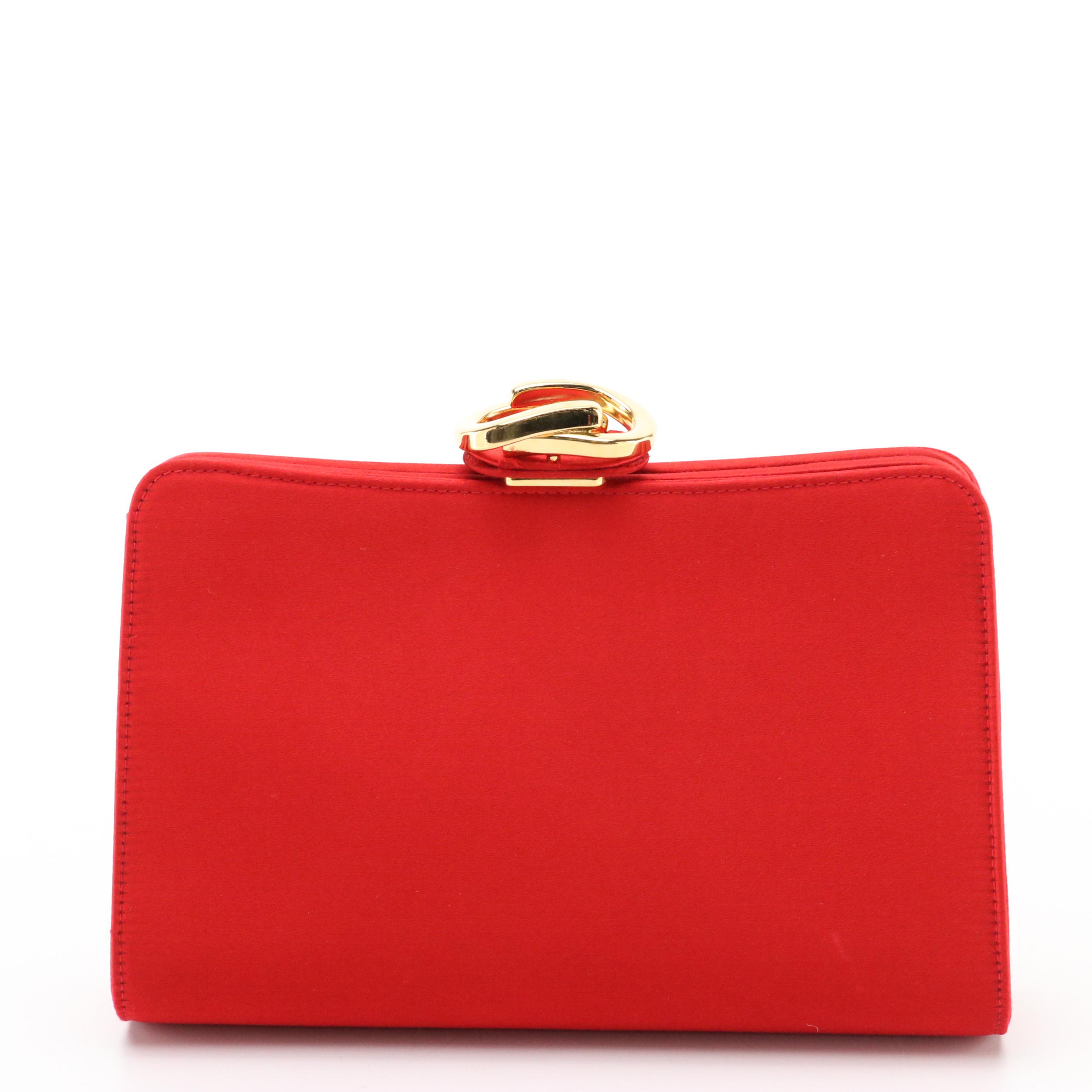 Gucci Vintage Red Silk Satin Interlocking Horseshoe Crossbody Frame Bag