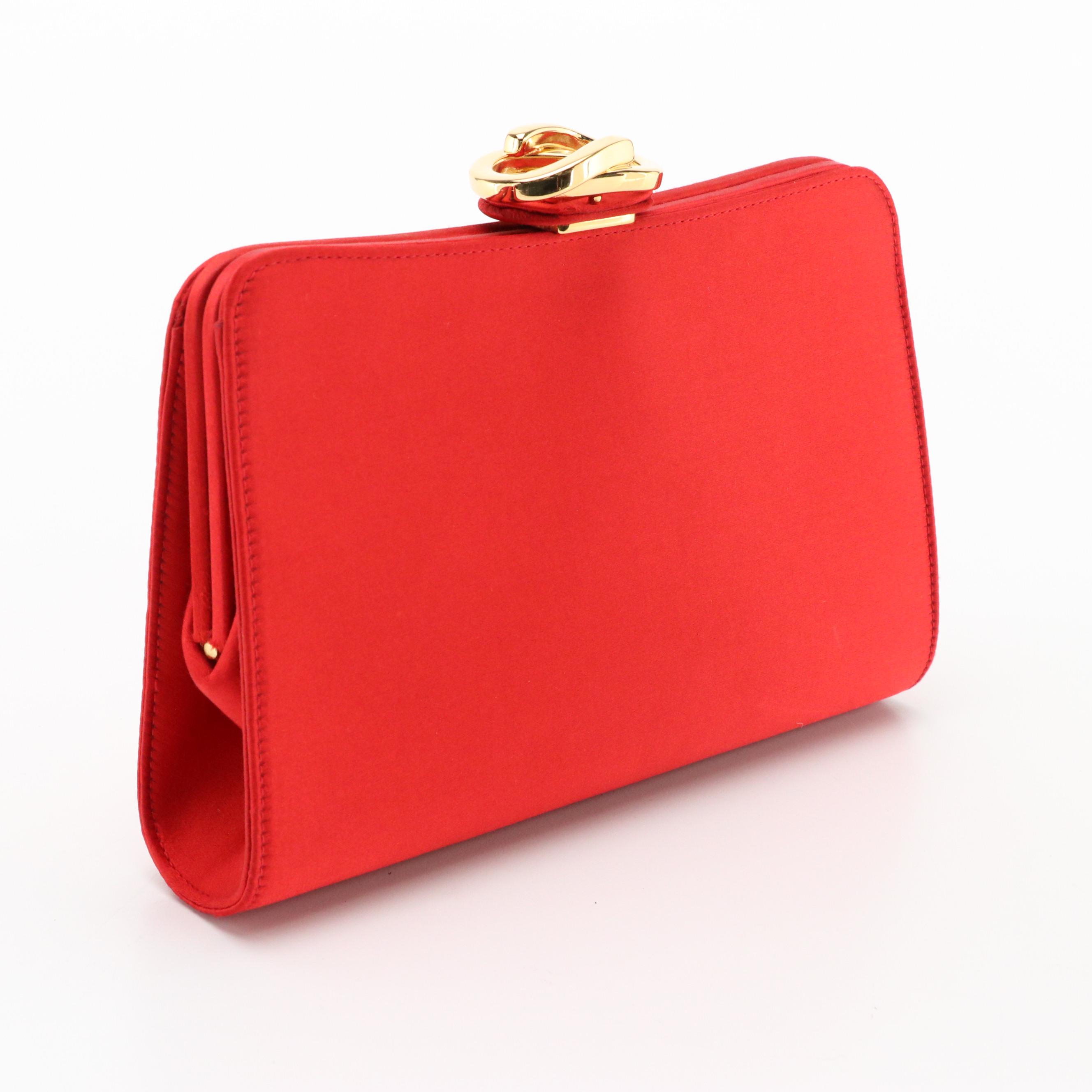 Gucci Vintage Red Silk Satin Interlocking Horseshoe Crossbody Frame Bag