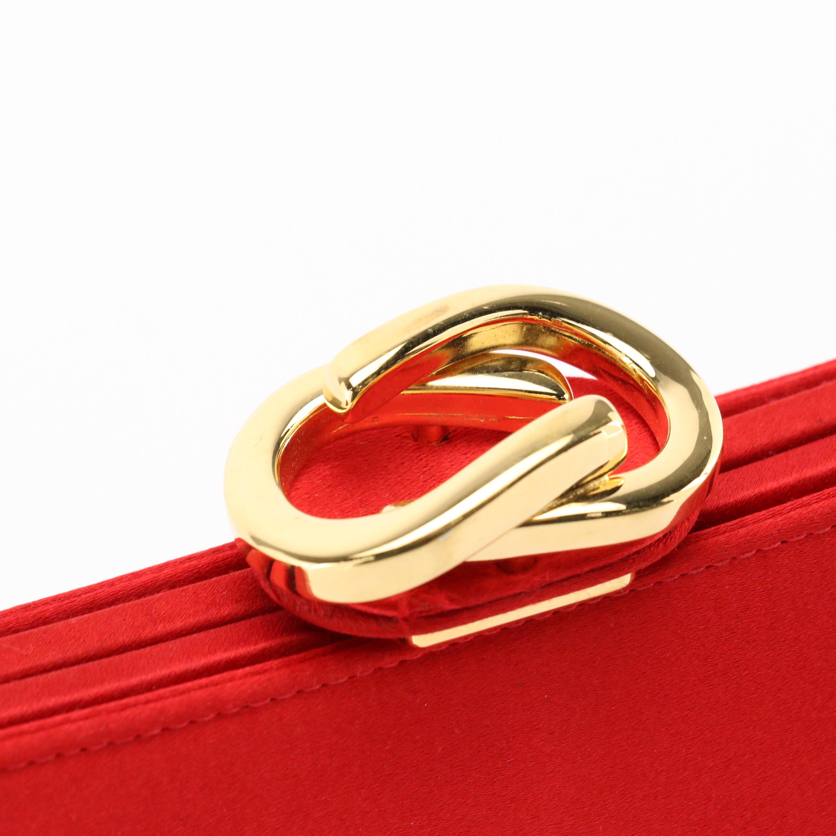 Gucci Vintage Red Silk Satin Interlocking Horseshoe Crossbody Frame Bag