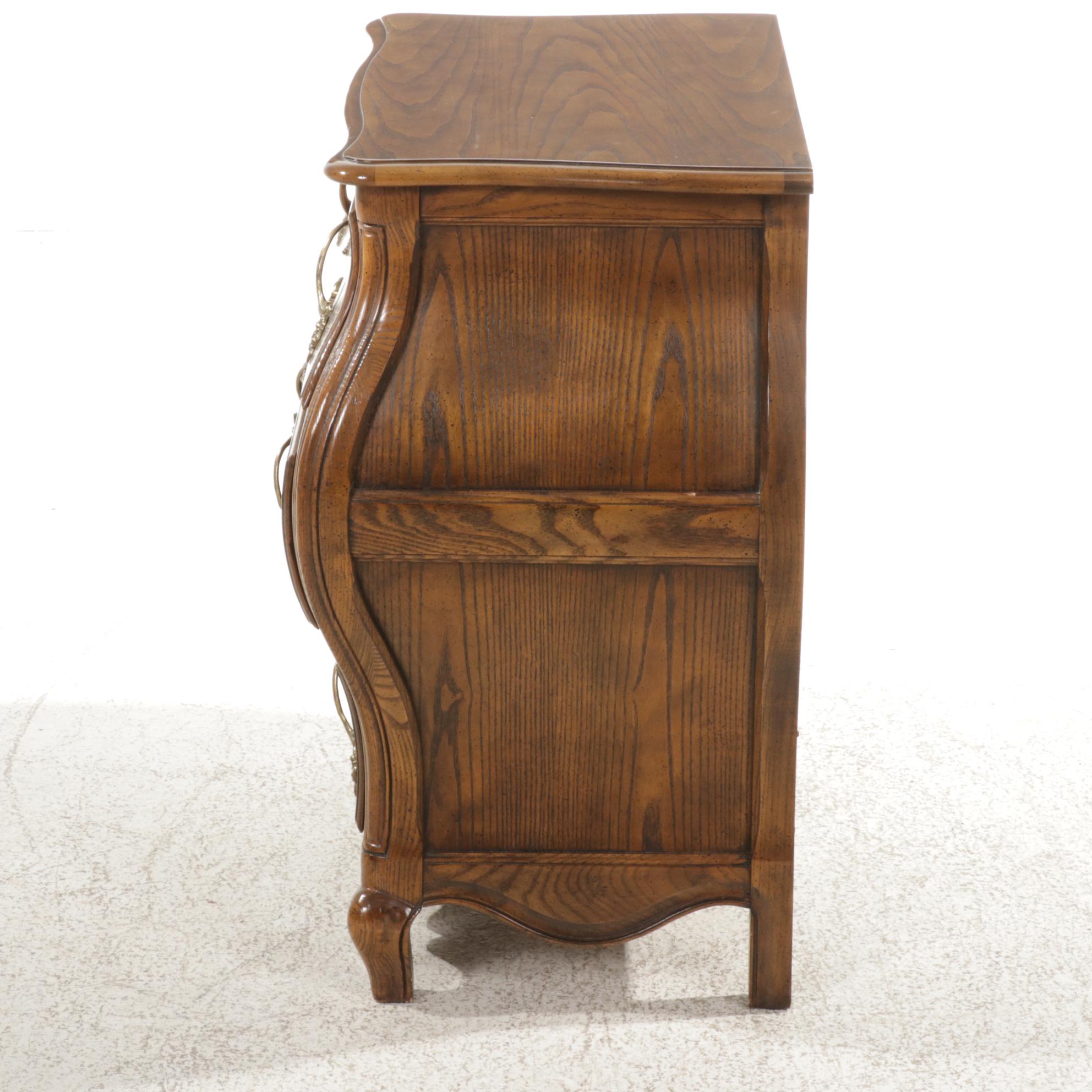 Baker Furniture Bombe Style Oak Commode, Late 20th Century