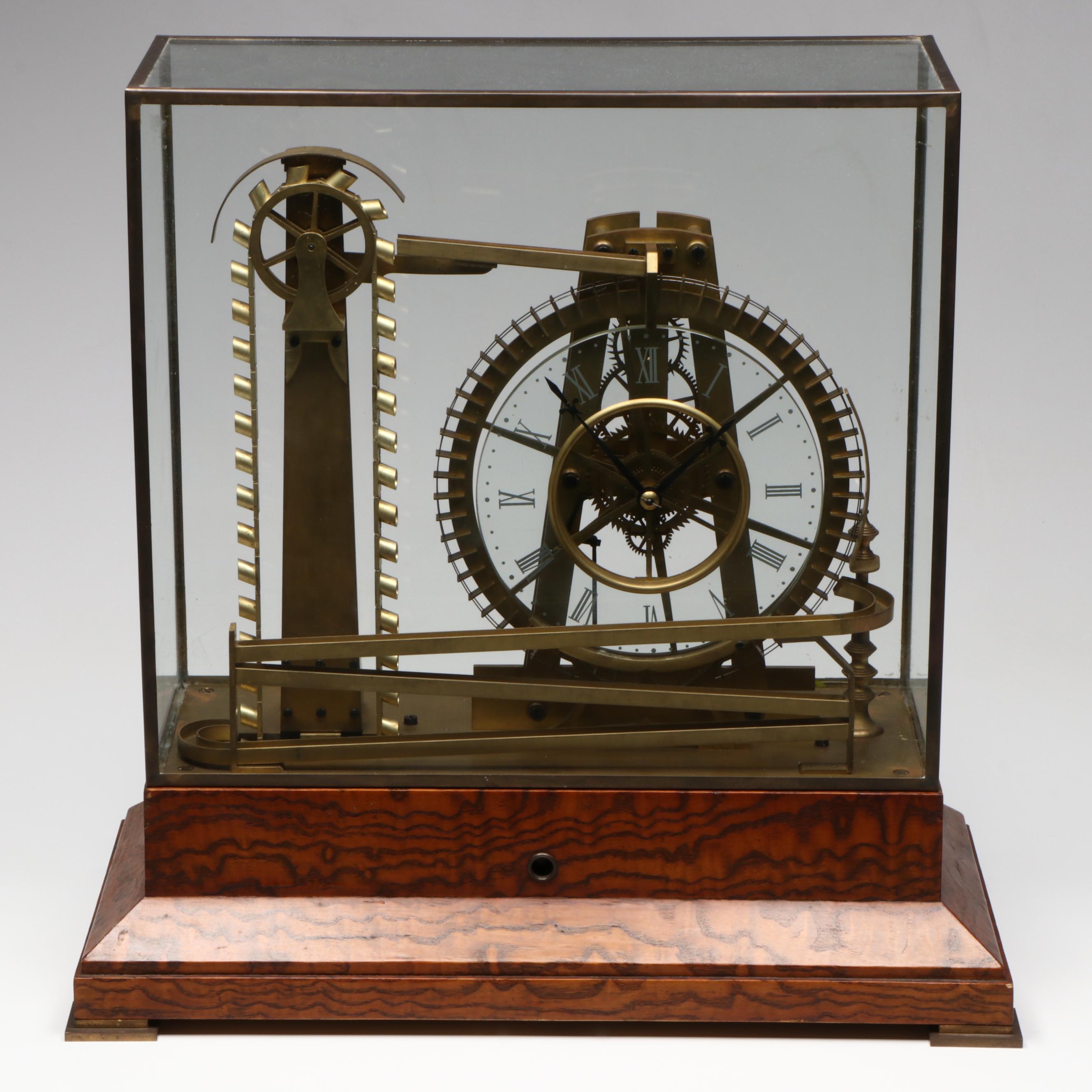French Style Water Wheel Ball Eight Day Skeleton Clock, Early 20th Century