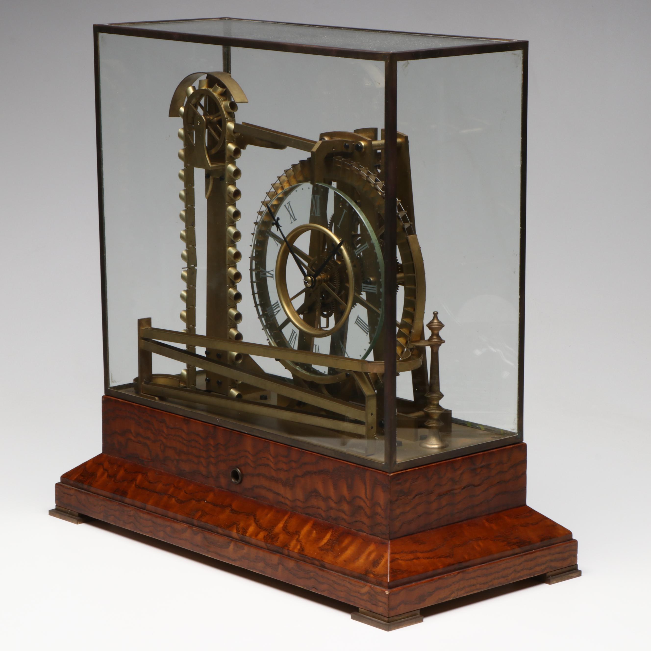 French Style Water Wheel Ball Eight Day Skeleton Clock, Early 20th Century